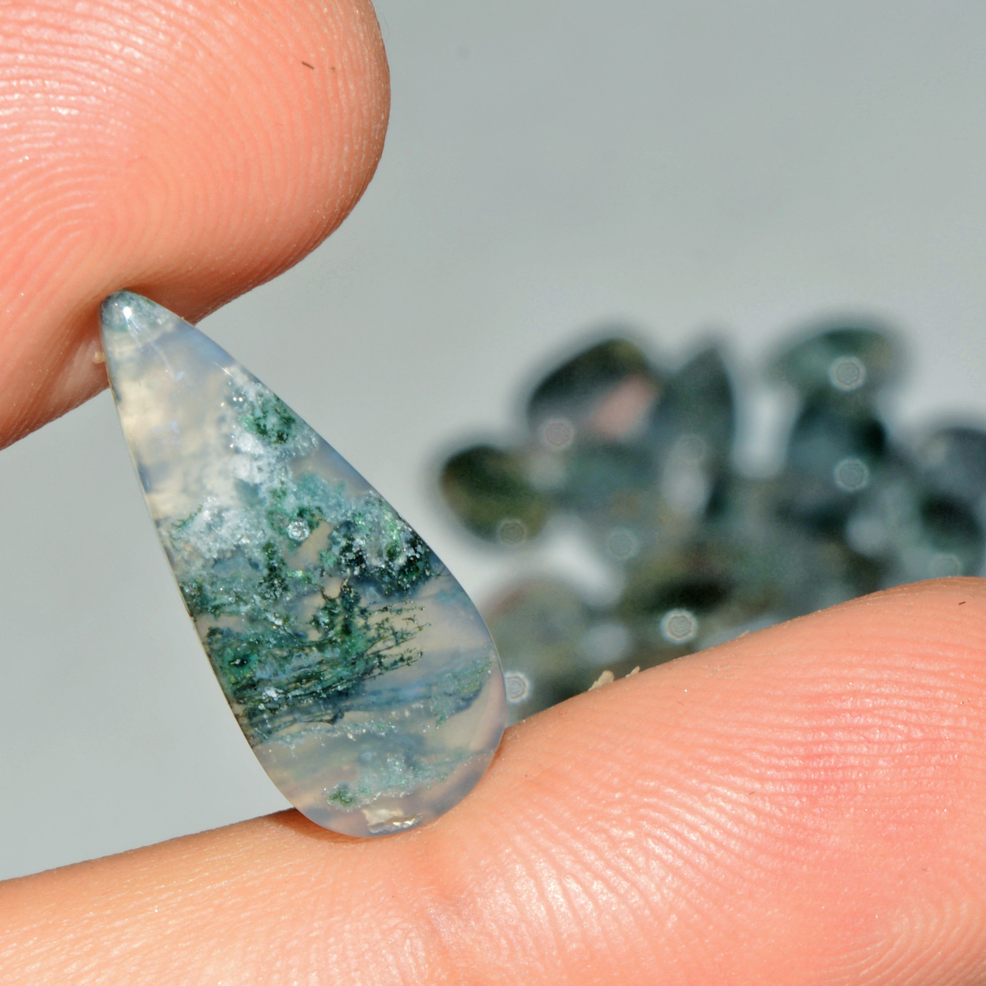 21 Pcs 117 Cts Natural Moss Agate Gemstone Cabochon Lot Green Crystals For Silver Jewelry 21x9 10x10mm 18195