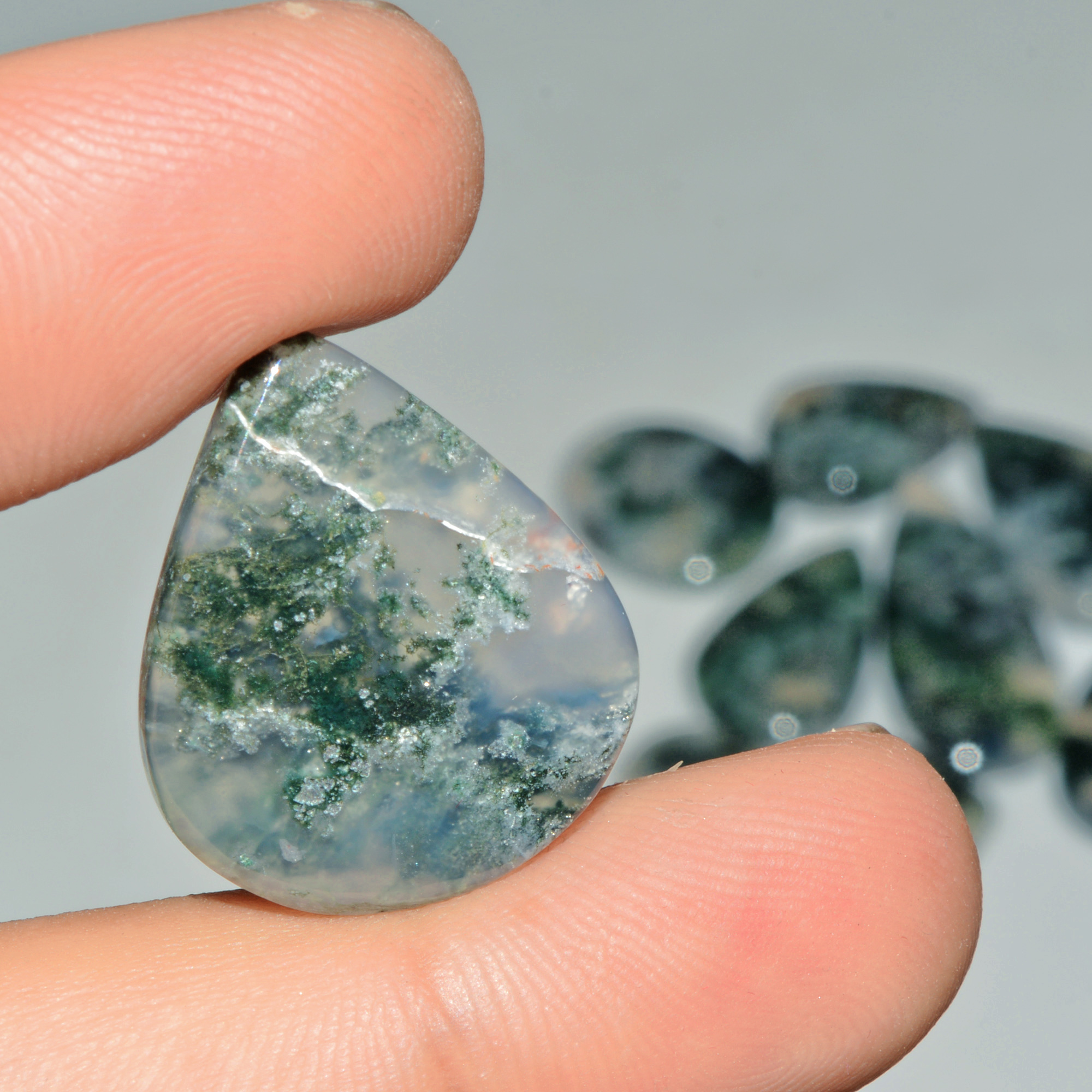 8 Pcs 168 Cts Natural Moss Agate Gemstone Cabochon Lot Green Crystals For Silver Jewelry 39x16 15x15mm 18197