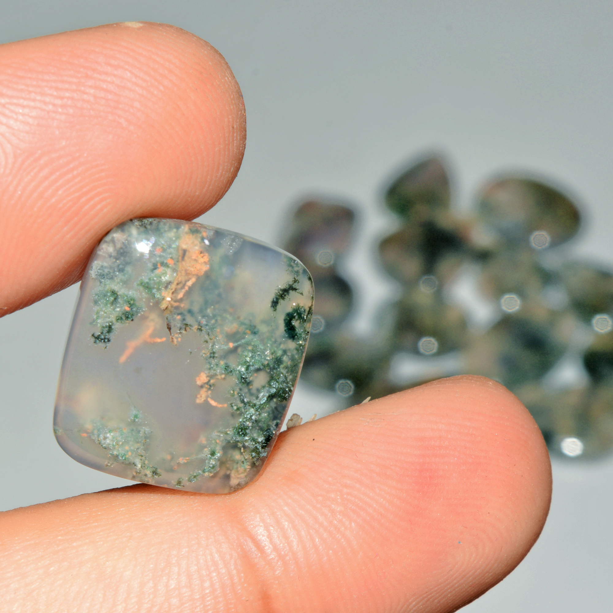 14 Pcs 195 Cts Natural Moss Agate Gemstone Cabochon Lot Green Crystals For Silver Jewelry 29x19 18x14mm 18198