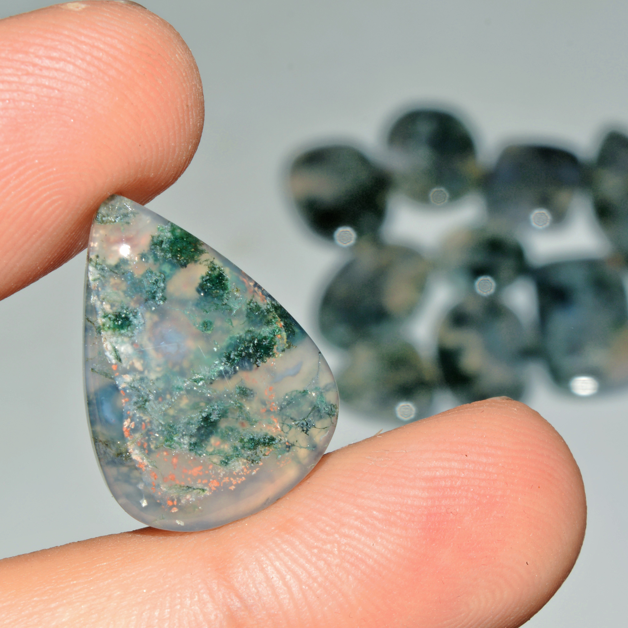 10 Pcs 177 Cts Natural Moss Agate Gemstone Cabochon Lot Green Crystals For Silver Jewelry 37x15 15x15mm 18199