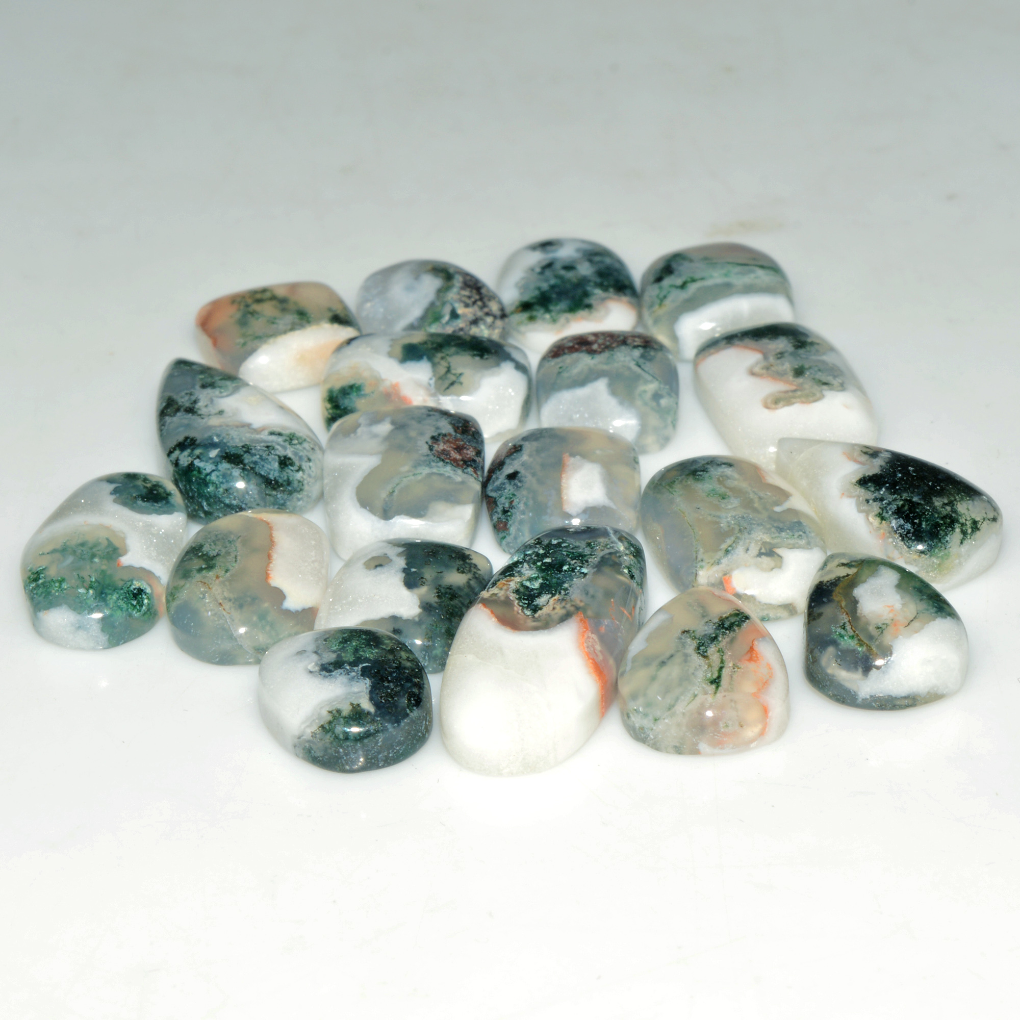 19 Pcs 92 Cts Natural Moss Agate Gemstone Cabochon Lot Green Crystals For Silver Jewelry 20x9 10x9mm 18201