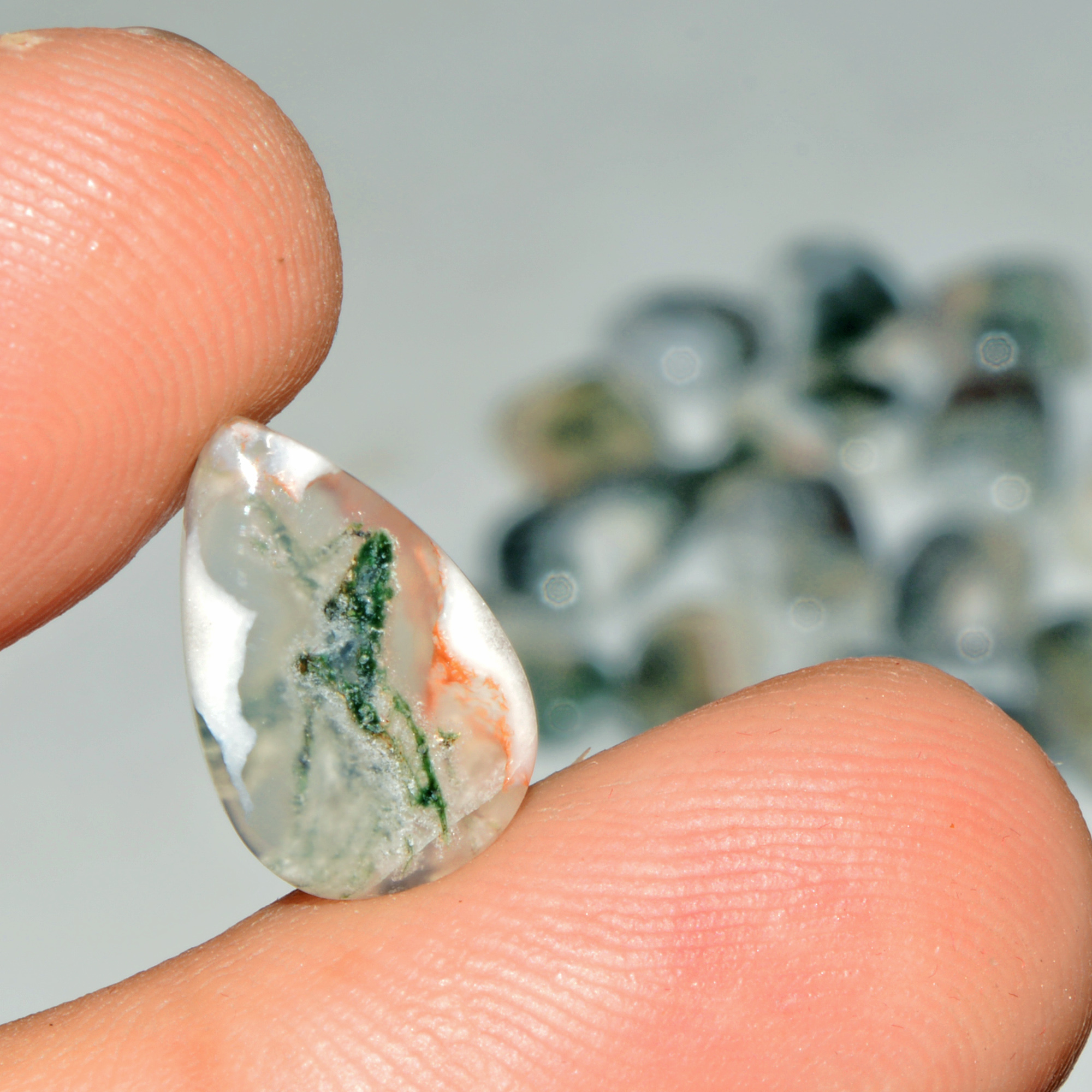 19 Pcs 92 Cts Natural Moss Agate Gemstone Cabochon Lot Green Crystals For Silver Jewelry 20x9 10x9mm 18201