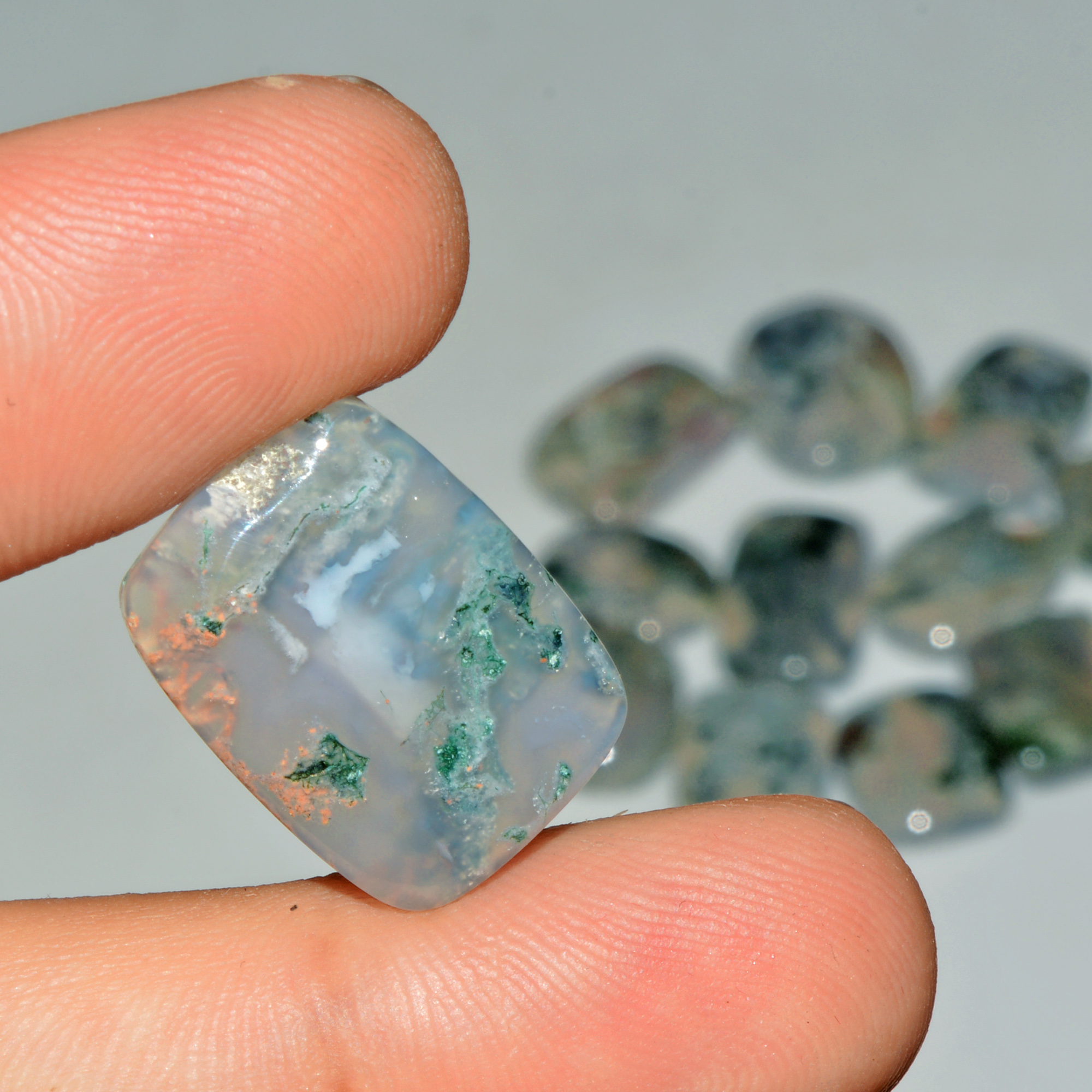 13 Pcs 152 Cts Natural Moss Agate Gemstone Cabochon Lot Green Crystals For Silver Jewelry 20x15 14x12mm 18203