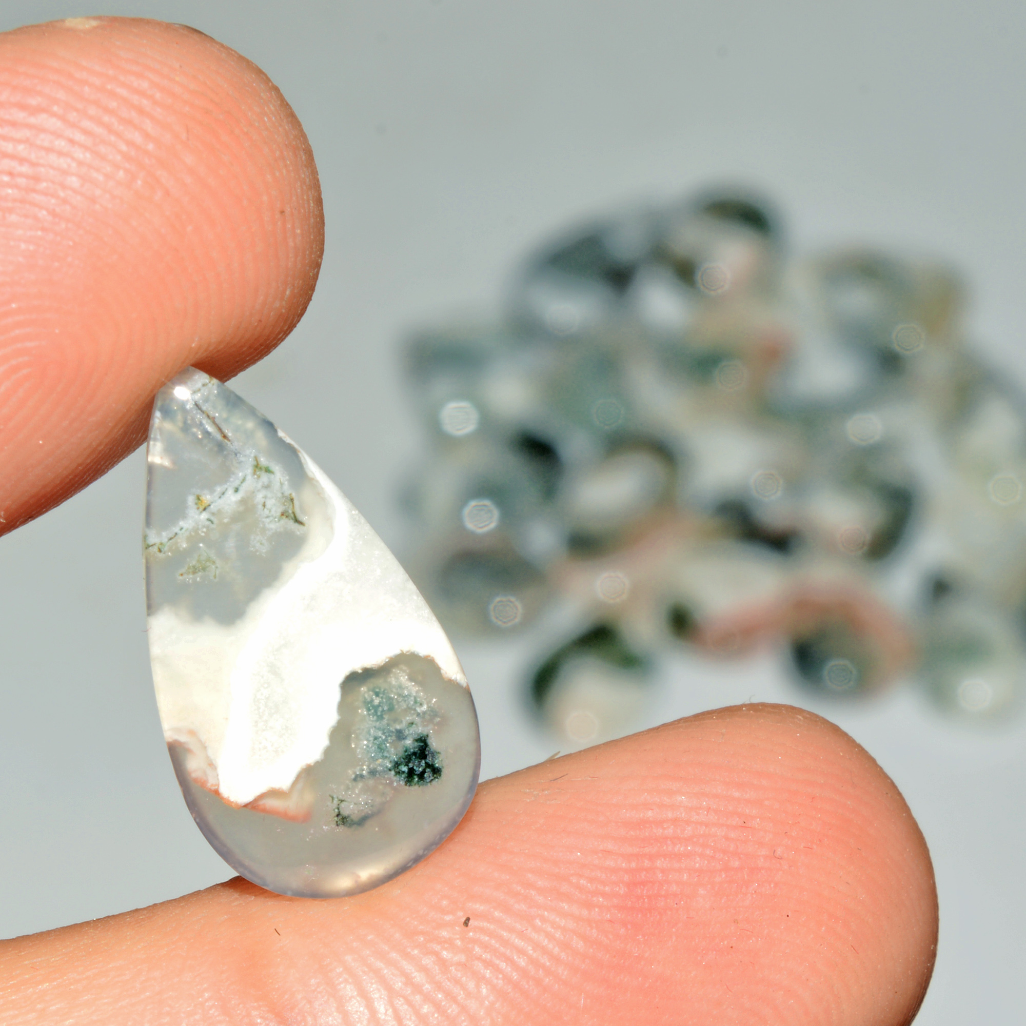 19 Pcs 134 Cts Natural Moss Agate Gemstone Cabochon Lot Green Crystals For Silver Jewelry 20x10 12x10mm 18204