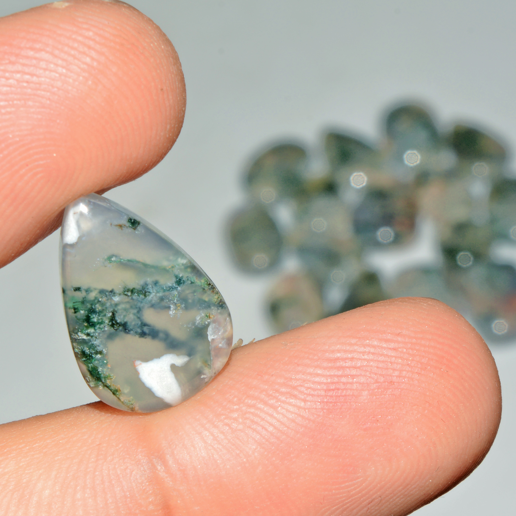 16 Pcs 128 Cts Natural Moss Agate Gemstone Cabochon Lot Green Crystals For Silver Jewelry 18x11 10x10mm 18205