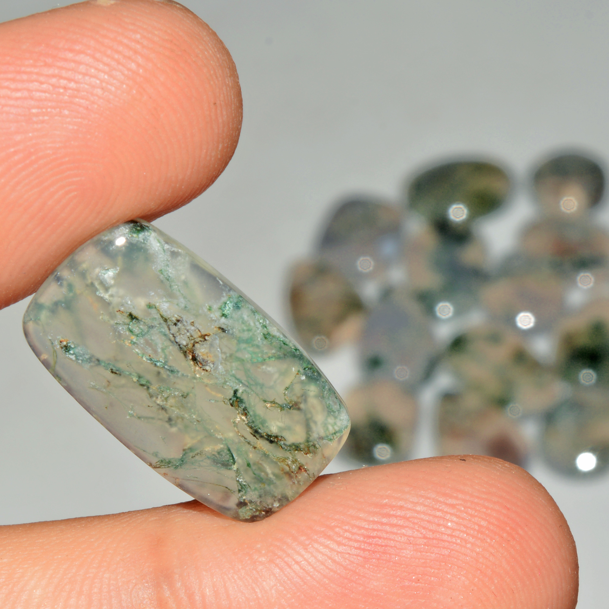 16 Pcs 134 Cts Natural Moss Agate Gemstone Cabochon Lot Green Crystals For Silver Jewelry 20x10 12x10mm 18206