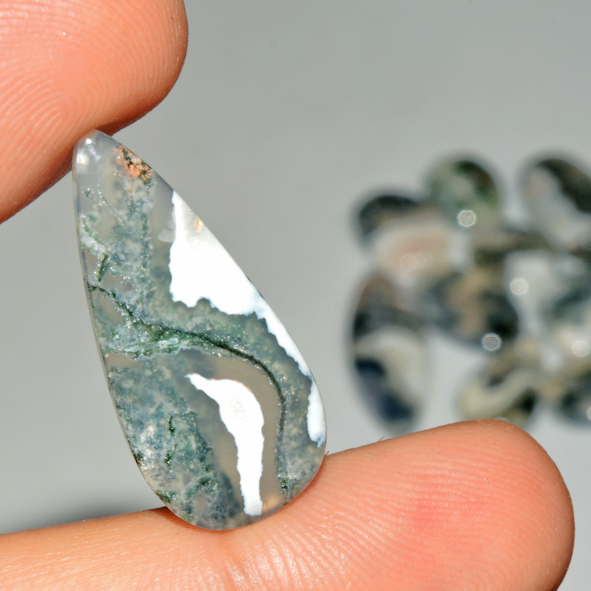 10 Pcs 129 Cts Natural Moss Agate Gemstone Cabochon Lot Green Crystals For Silver Jewelry 35x12 15x11mm 18207