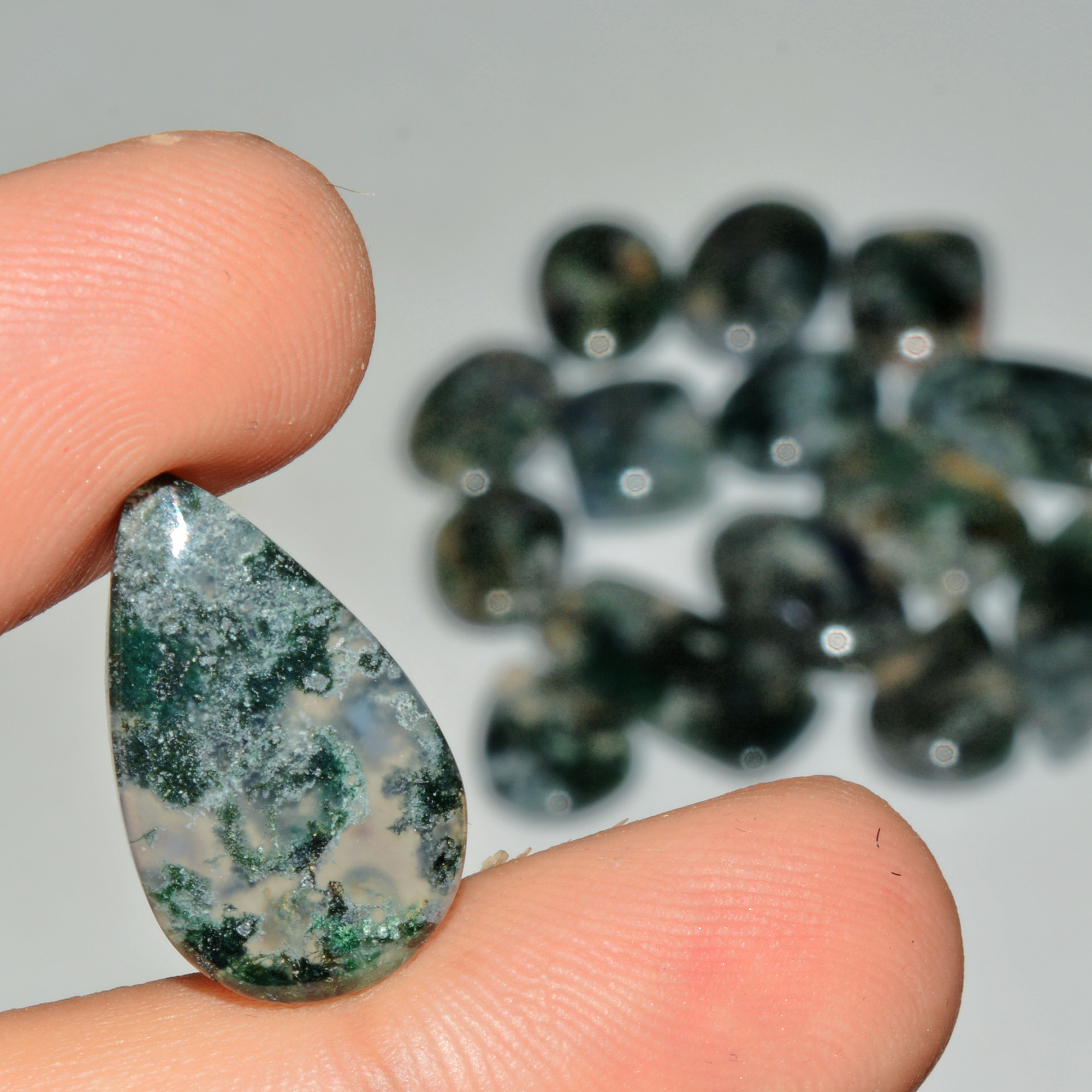 15 Pcs 170 Cts Natural Moss Agate Gemstone Cabochon Lot Green Crystals For Silver Jewelry 30x11 14x12mm 18208