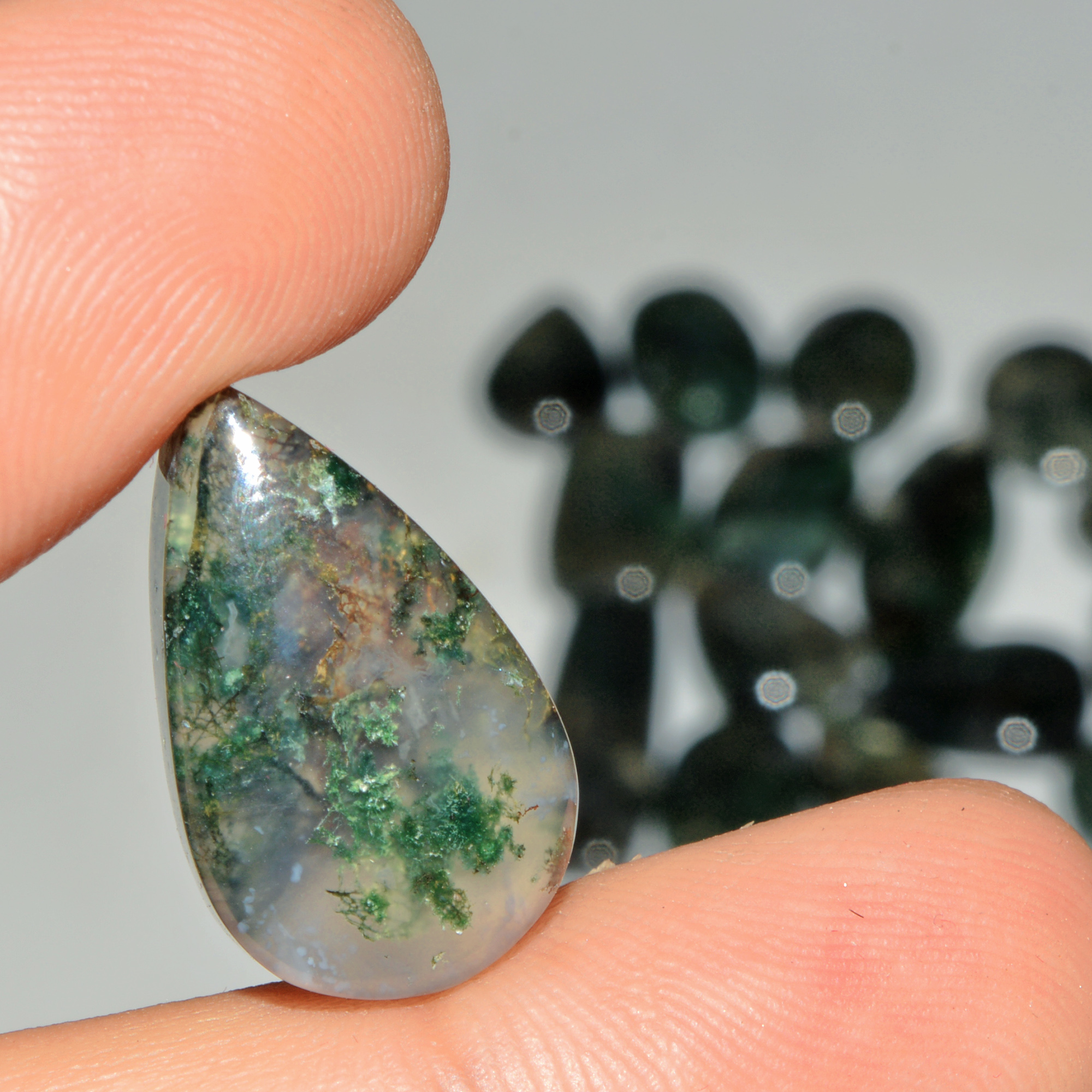 16 Pcs 195 Cts Natural Moss Agate Gemstone Cabochon Lot Green Crystals For Silver Jewelry 30x10 15x11mm 18209