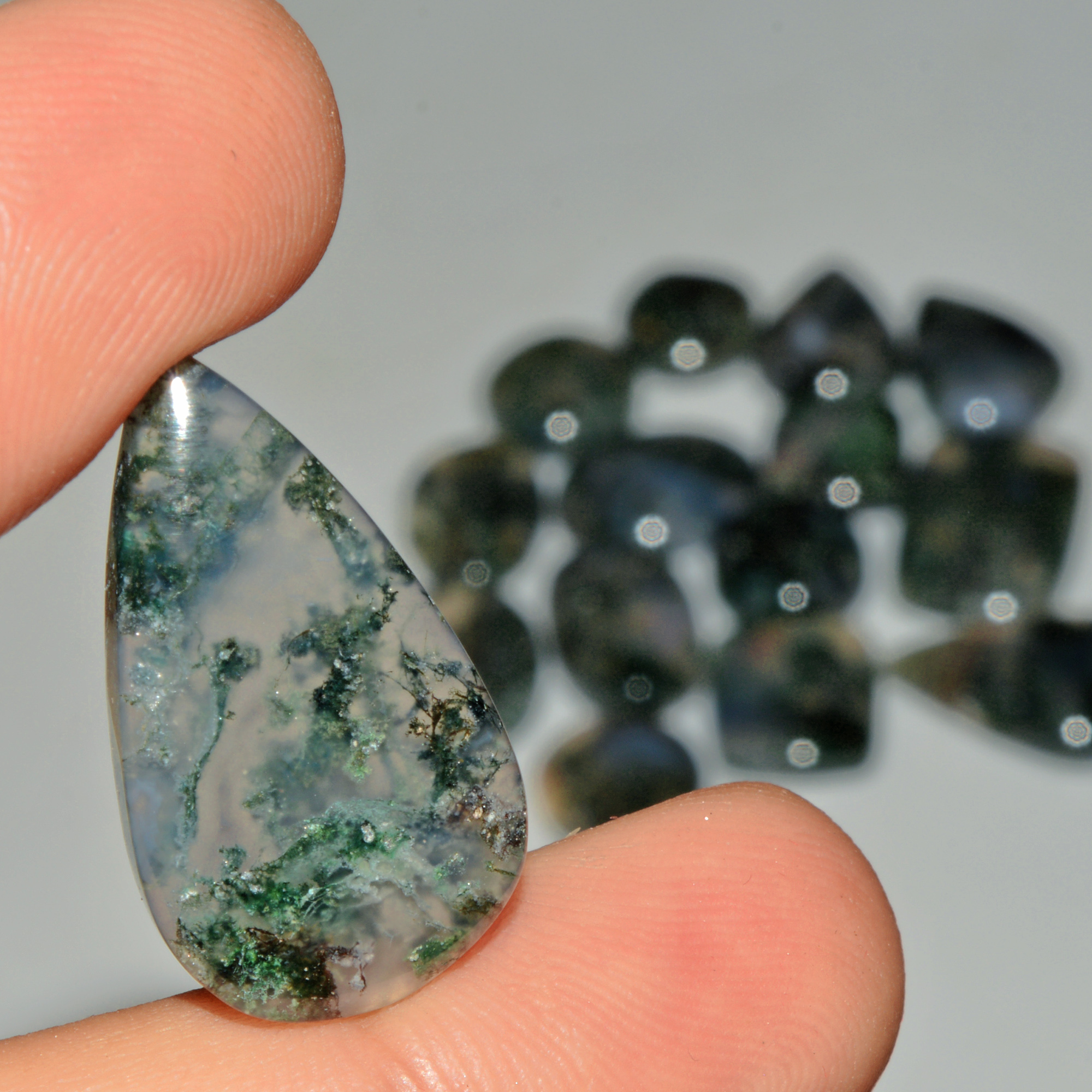 15 Pcs 223 Cts Natural Moss Agate Gemstone Cabochon Lot Green Crystals For Silver Jewelry 25x14 14x14mm 18210