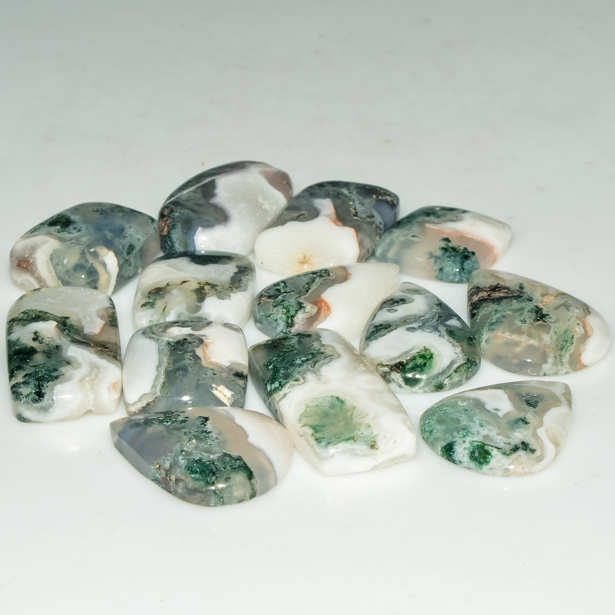 13 Pcs 146 Cts Natural Moss Agate Gemstone Cabochon Lot Green Crystals For Silver Jewelry 23x1013x12mm 18211