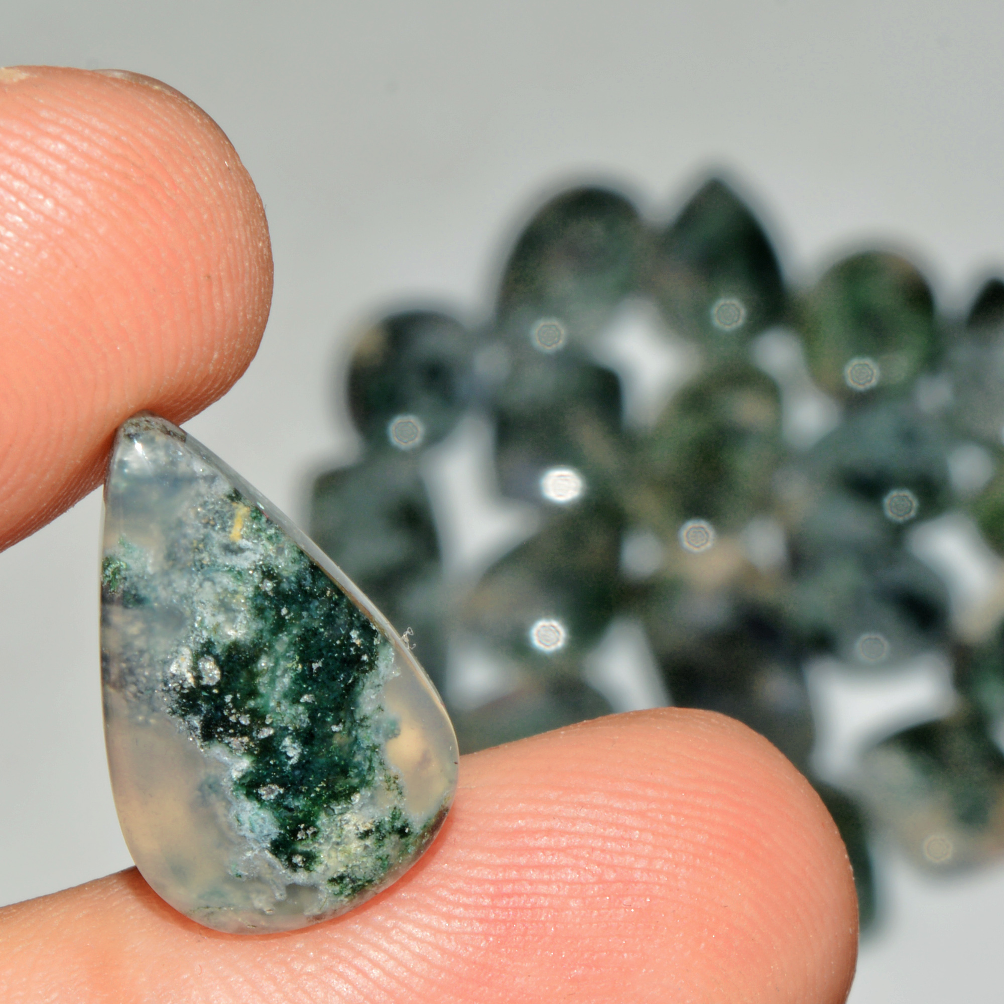 19 Pcs 186 Cts Natural Moss Agate Gemstone Cabochon Lot Green Crystals For Silver Jewelry 25x10 12x12mm 18212