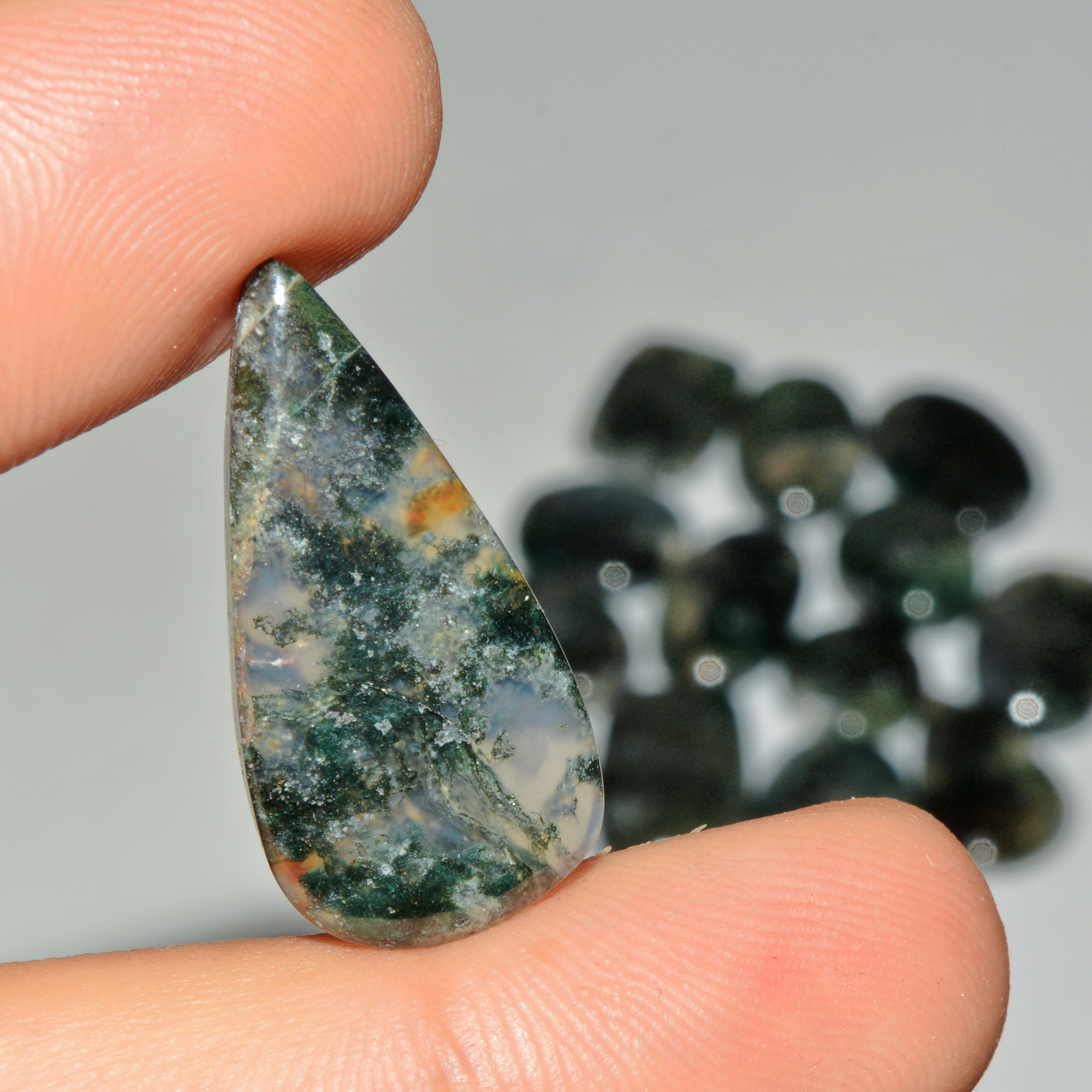 14 Pcs 195 Cts Natural Moss Agate Gemstone Cabochon Lot Green Crystals For Silver Jewelry 28x13 14x14mm 18213