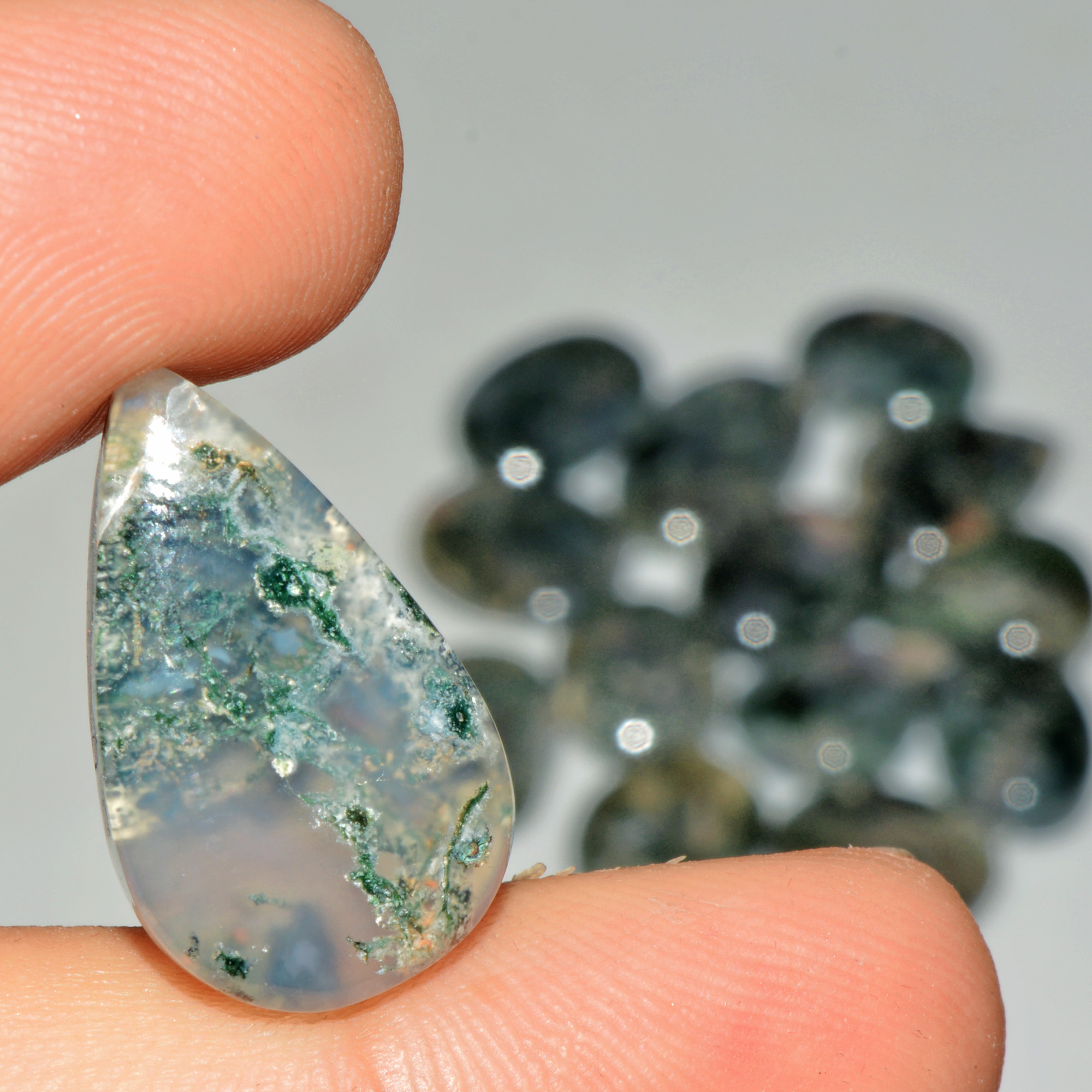 14 Pcs 186 Cts Natural Moss Agate Gemstone Cabochon Lot Green Crystals For Silver Jewelry 22x13 15x13mm 18214