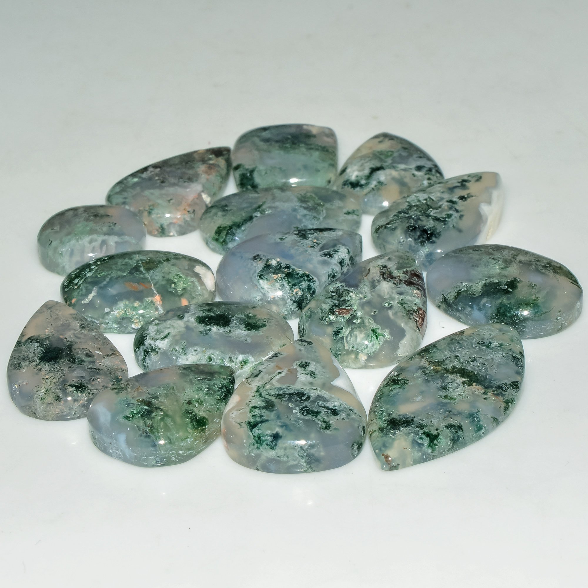 15 Pcs 199 Cts Natural Semi-Precious Gemstone Green Moss Agate Mixed Shapes 30x14 12x12mm 18217