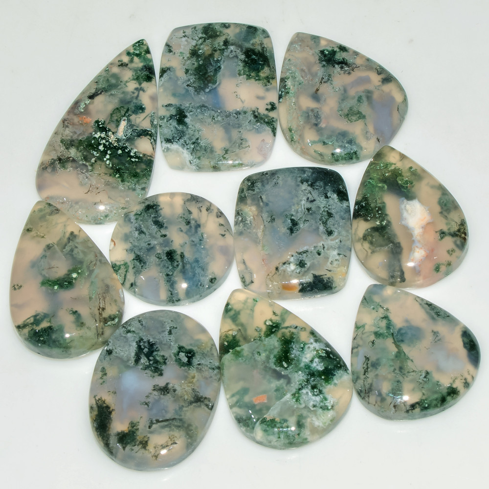 Image of 10 Pcs 168 Cts  Natural Semi-Precious Gemstone Green Moss Agate Mixed Shapes 30x15 15x15mm #18219
