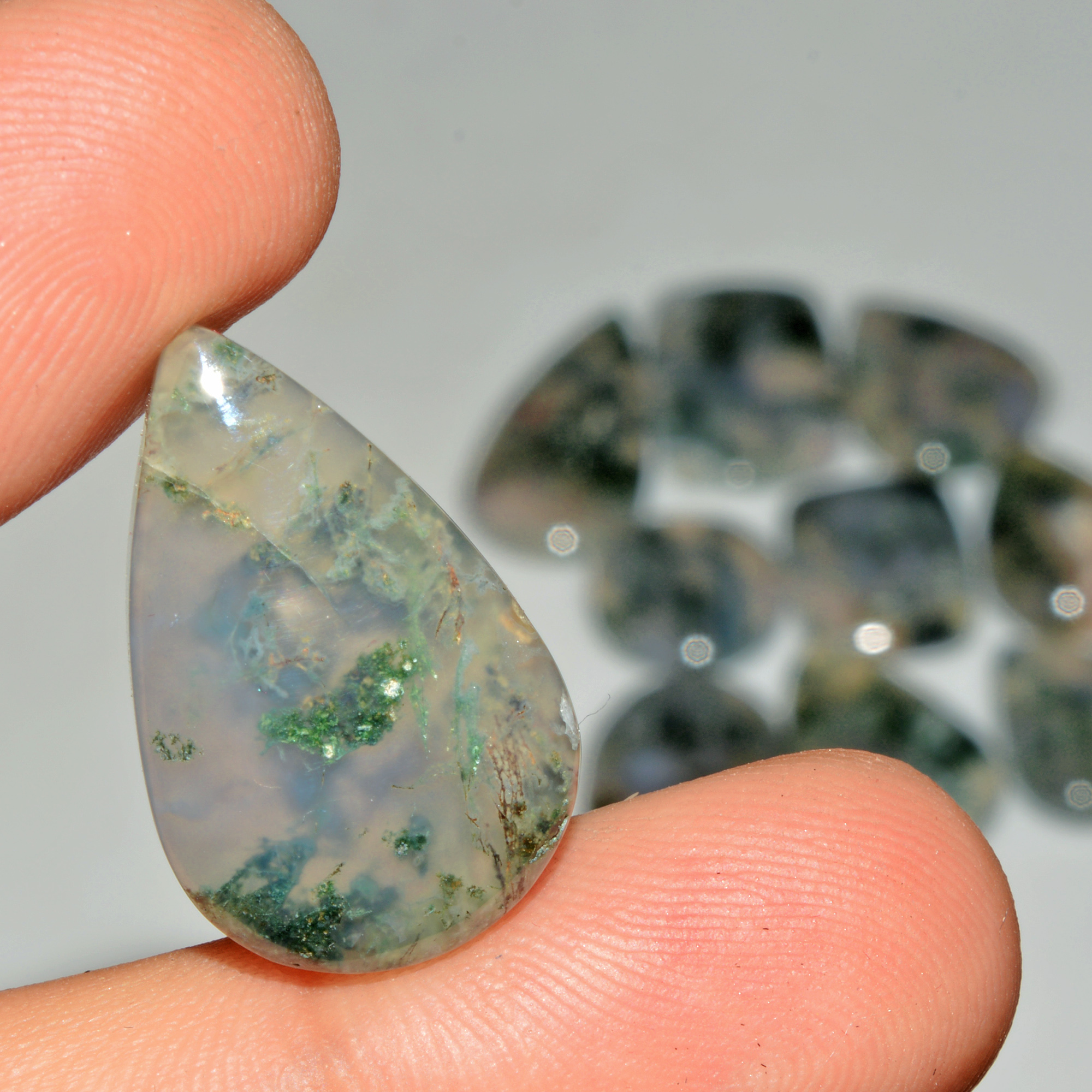 10 Pcs 168 Cts  Natural Semi-Precious Gemstone Green Moss Agate Mixed Shapes 30x15 15x15mm 18219