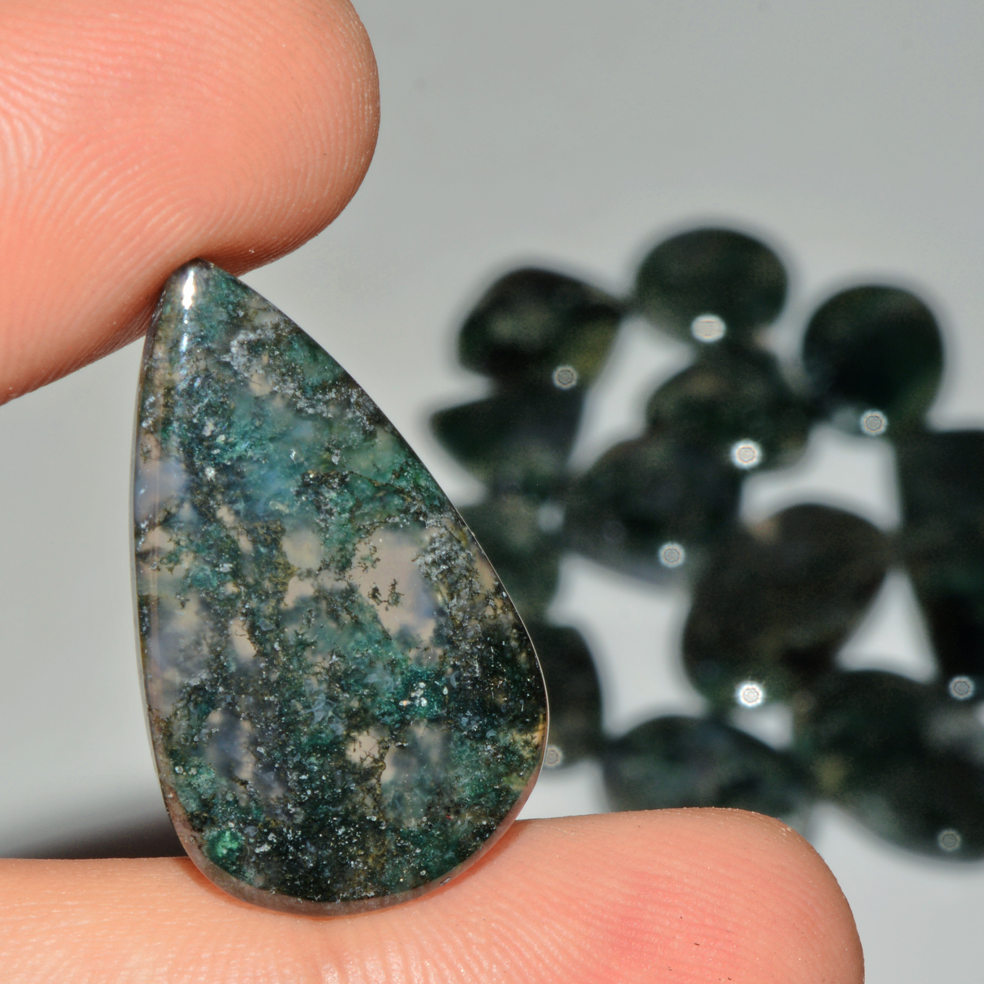 13 Pcs 227 Cts  Natural Semi-Precious Gemstone Green Moss Agate Mixed Shapes 35x13 15x15mm 18220