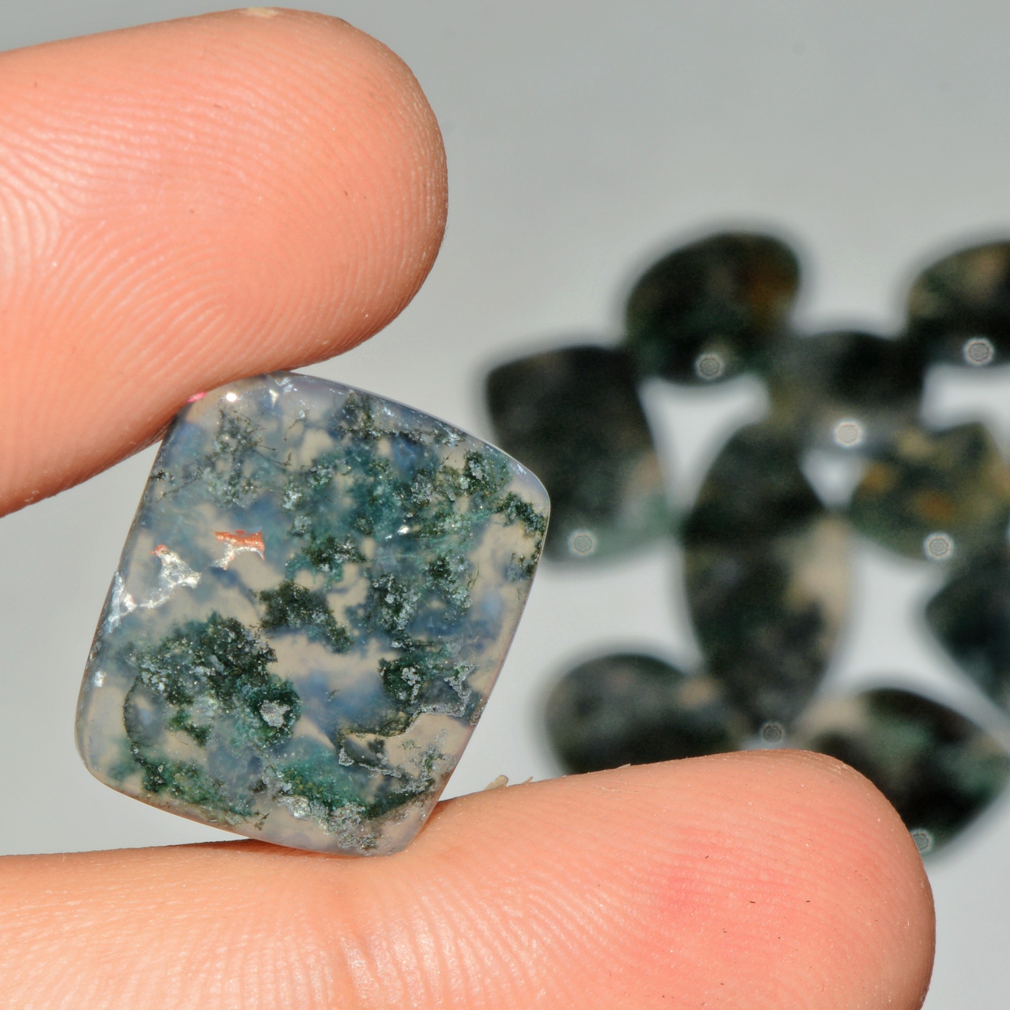 11 Pcs 202 Cts  Natural Semi-Precious Gemstone Green Moss Agate Mixed Shapes 40x15 15x15mm 18221