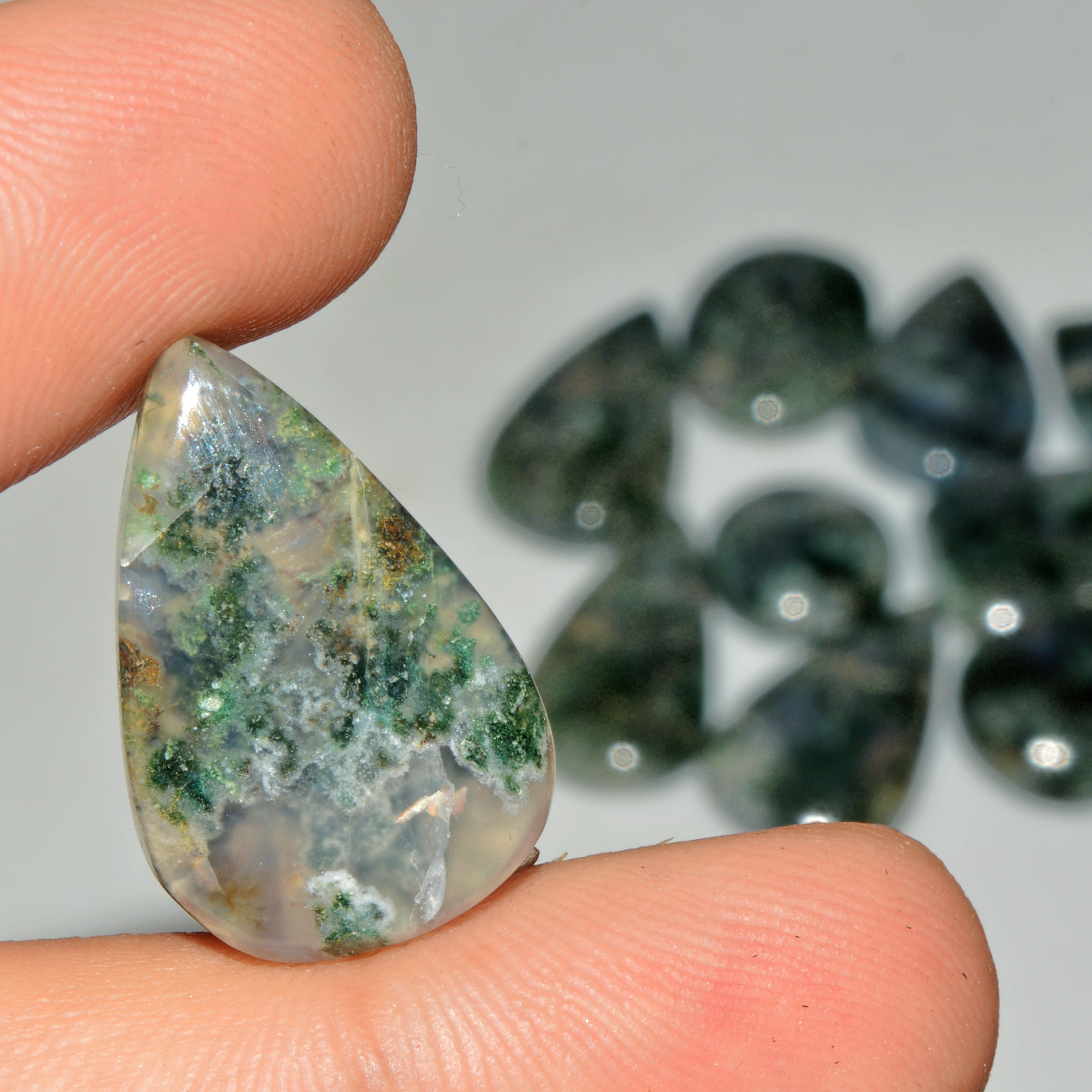 10 Pcs 173 Cts Natural Semi-Precious Gemstone Green Moss Agate Mixed Shapes 29x15 15x15mm 18222