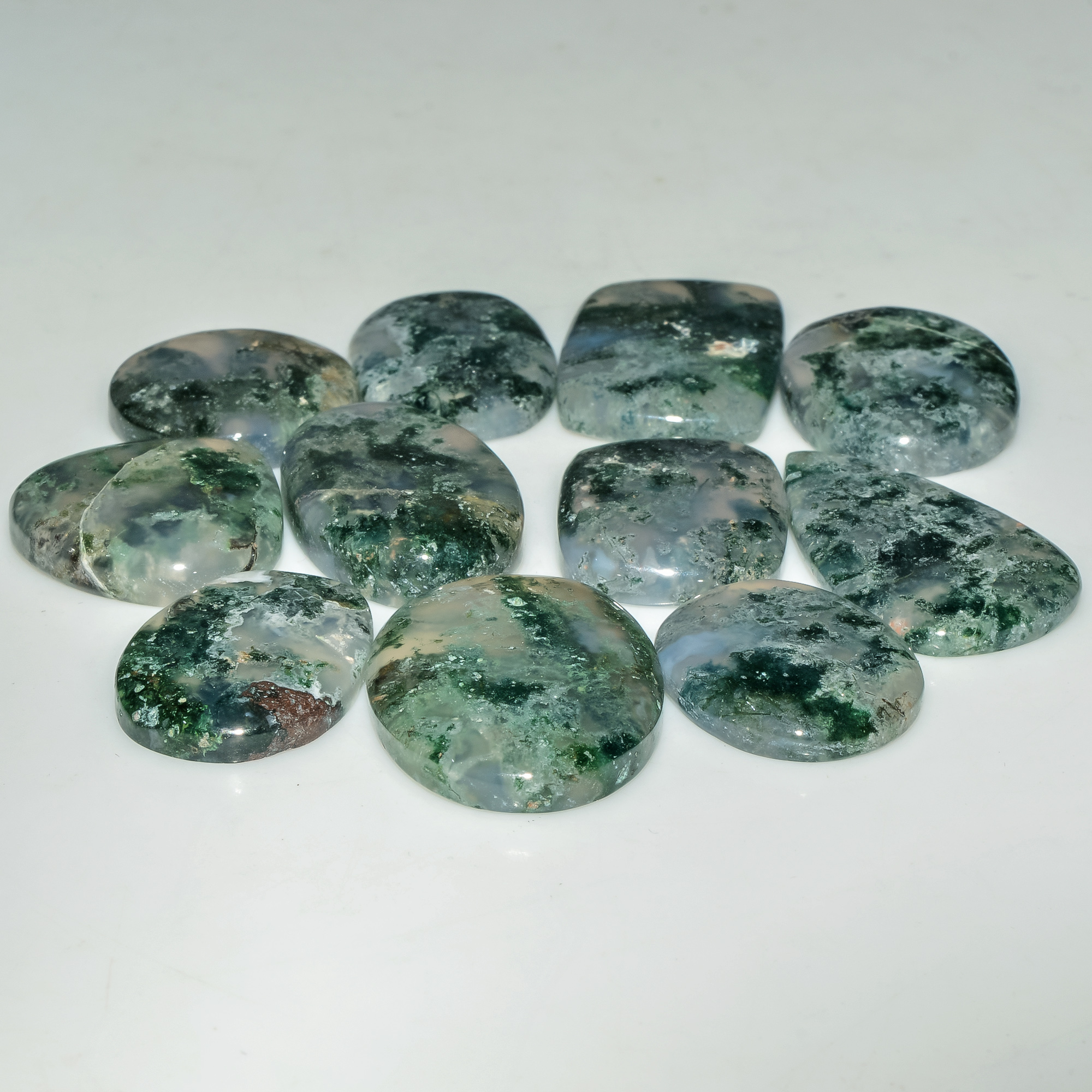 11 Pcs 182 Cts  Natural Semi-Precious Gemstone Green Moss Agate Mixed Shapes 29x15 17x17mm 18223