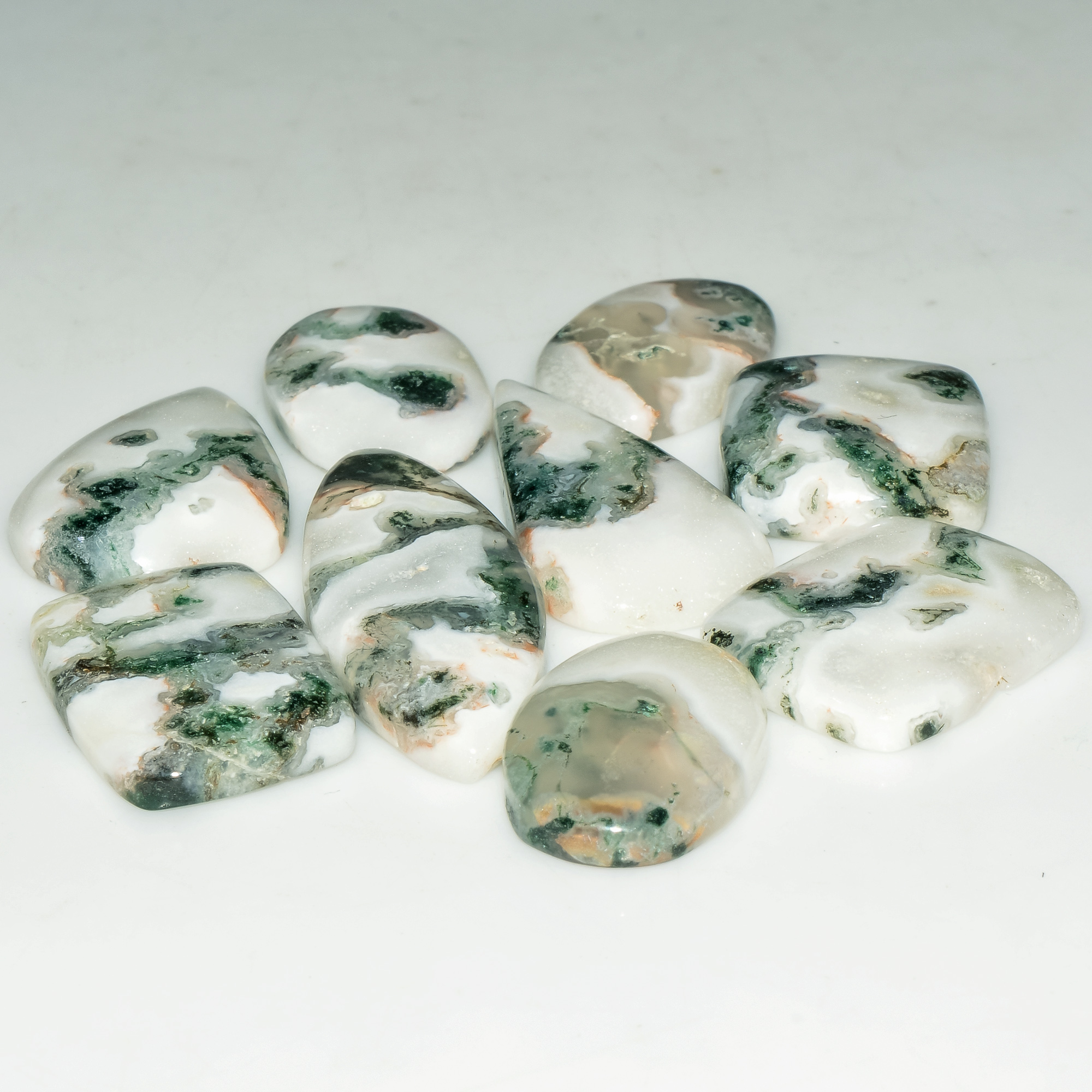 9 Pcs 136 Cts  Natural Semi-Precious Gemstone Green Moss Agate Mixed Shapes 35x13 20x14mm 18224