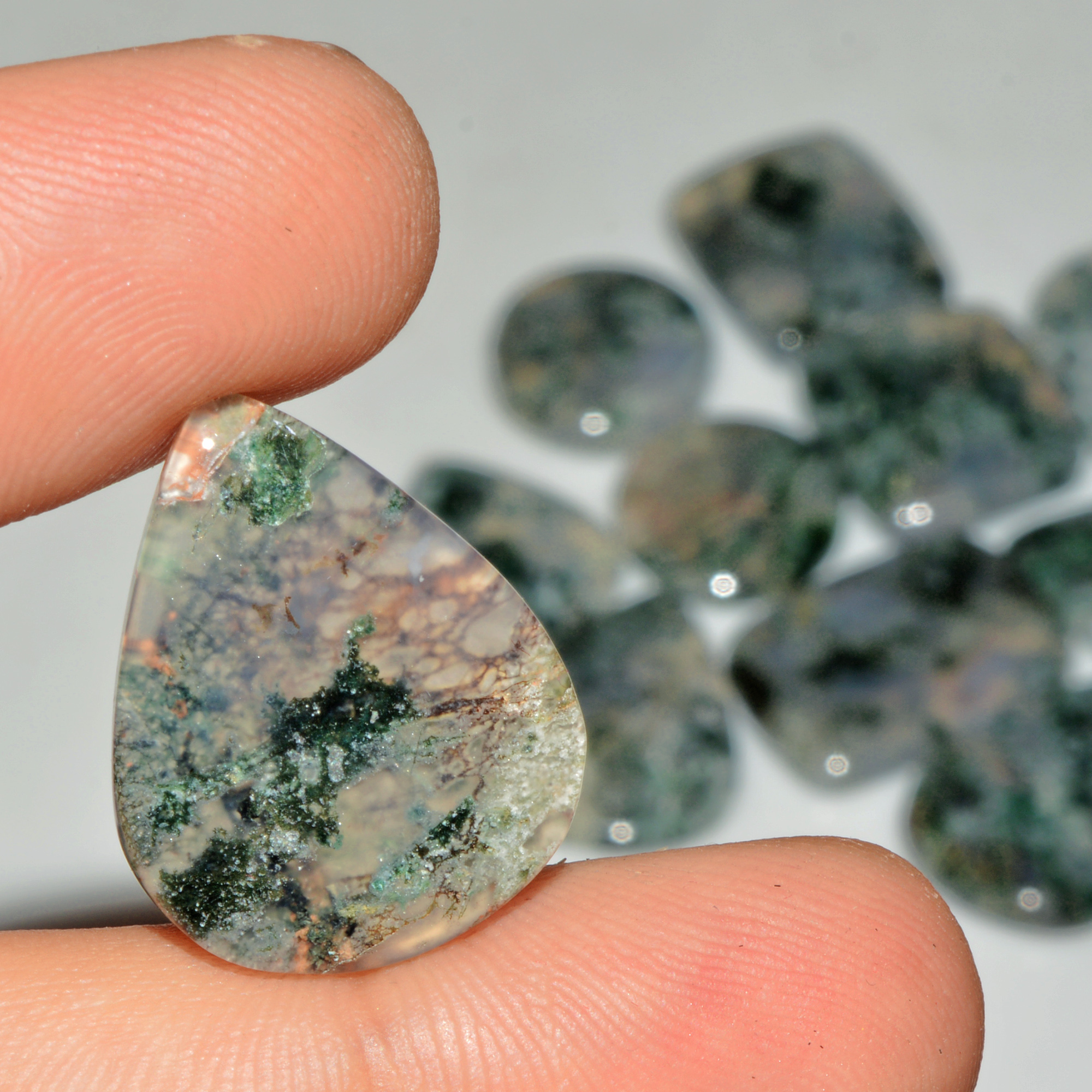 11 Pcs 189 Cts Natural Semi-Precious Gemstone Green Moss Agate Mixed Shapes 25x18 17x17mm 18225