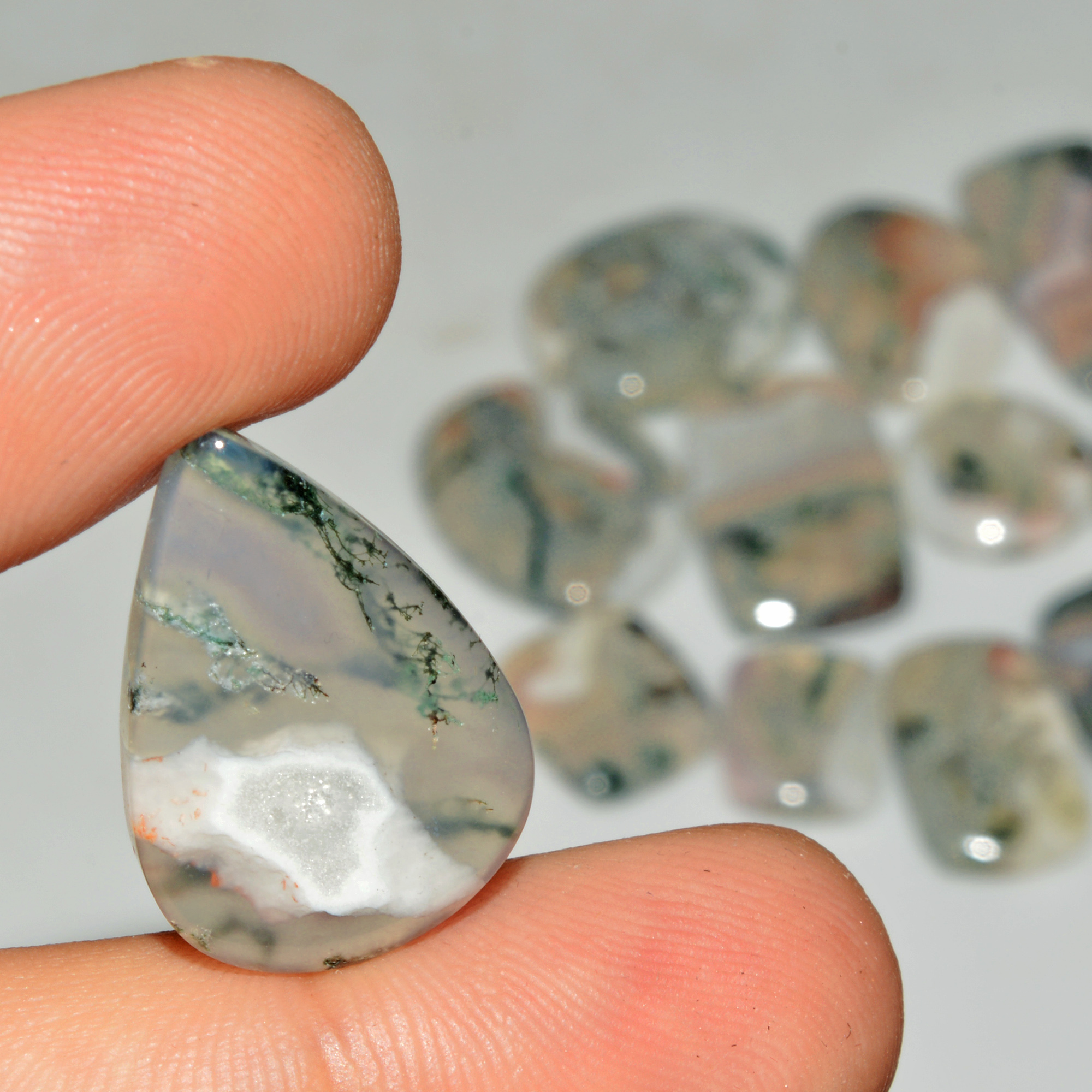12 Pcs 180 Cts Natural Semi-Precious Gemstone Green Moss Agate Mixed Shapes 25x15 15x10mm 18226