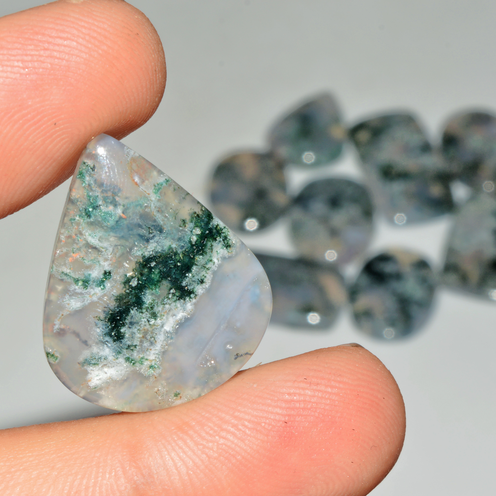 9 Pcs 197 Cts Natural Semi-Precious Gemstone Green Moss Agate Mixed Shapes 32x15 22x15mm 18227