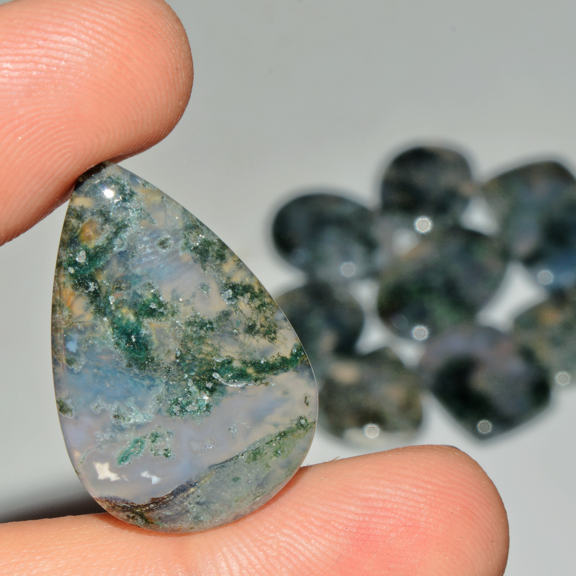 9 Pcs 221 Cts  Natural Semi-Precious Gemstone Green Moss Agate Mixed Shapes 29x19 20x19mm 18229