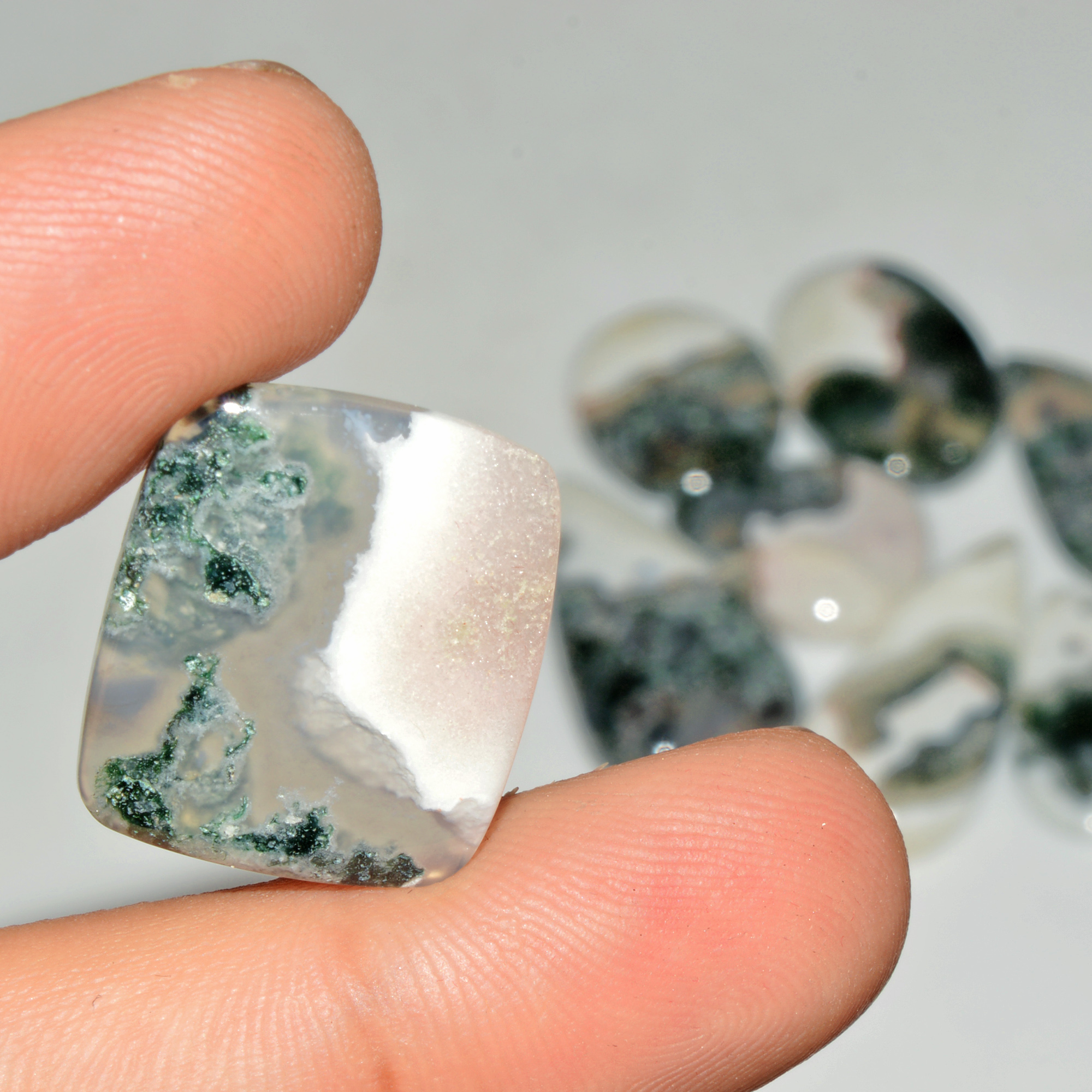 8 Pcs 164 Cts  Natural Semi-Precious Gemstone Green Moss Agate Mixed Shapes 36x18 20x18mm 18230