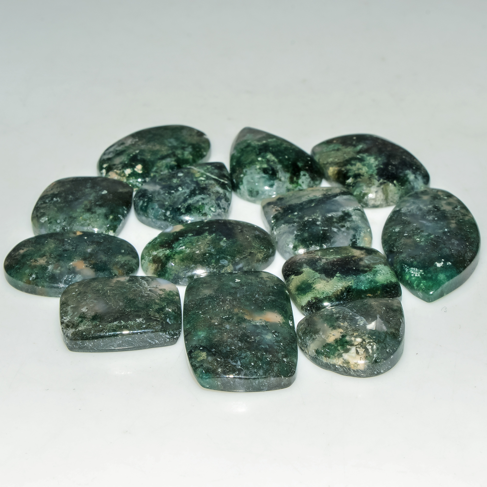 13 Pcs 212 Cts Natural Semi-Precious Gemstone Green Moss Agate Mixed Shapes 34x14 15x14mm 18231