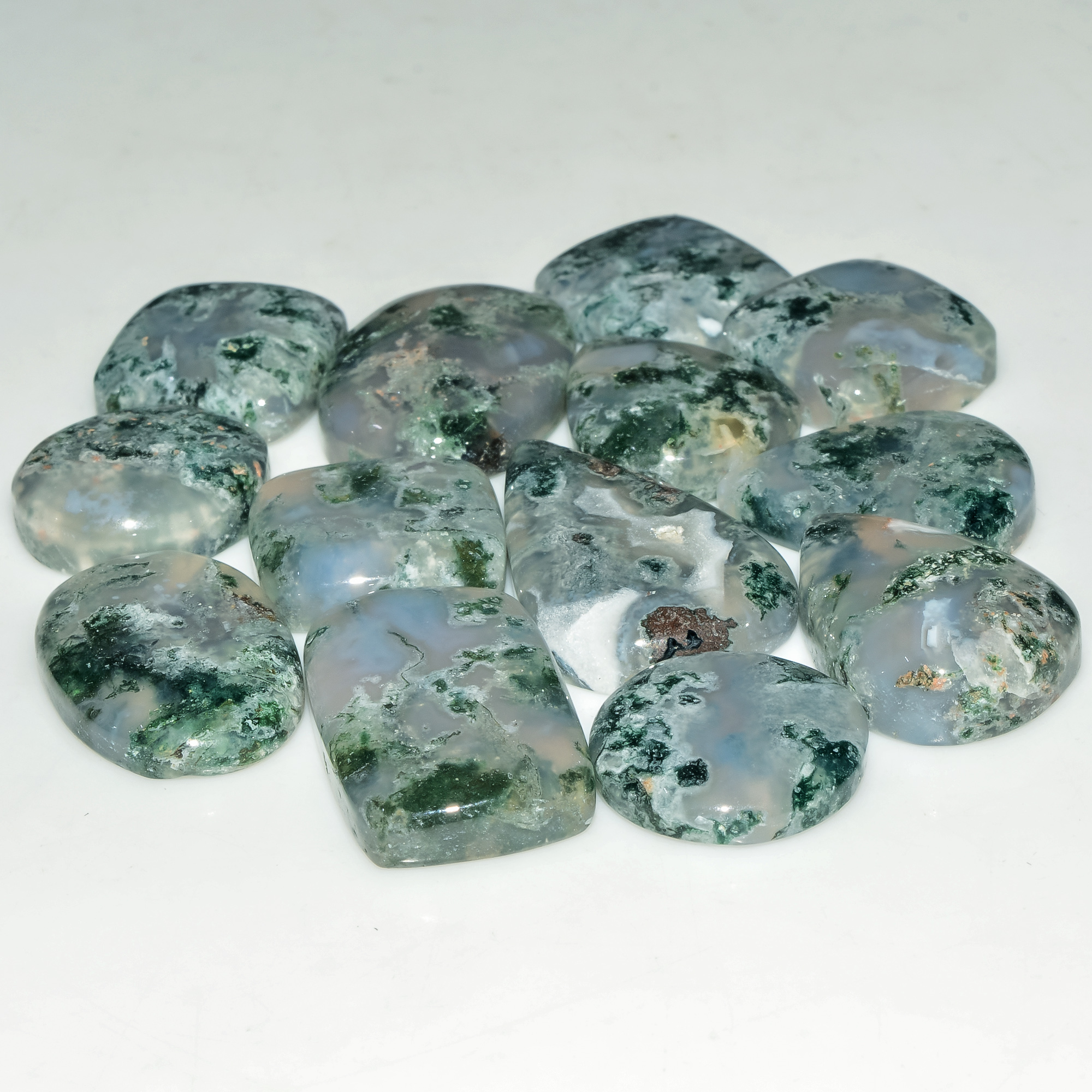 13 Pcs 234 Cts  Natural Semi-Precious Gemstone Green Moss Agate Mixed Shapes 28x16 15x15mm 18233