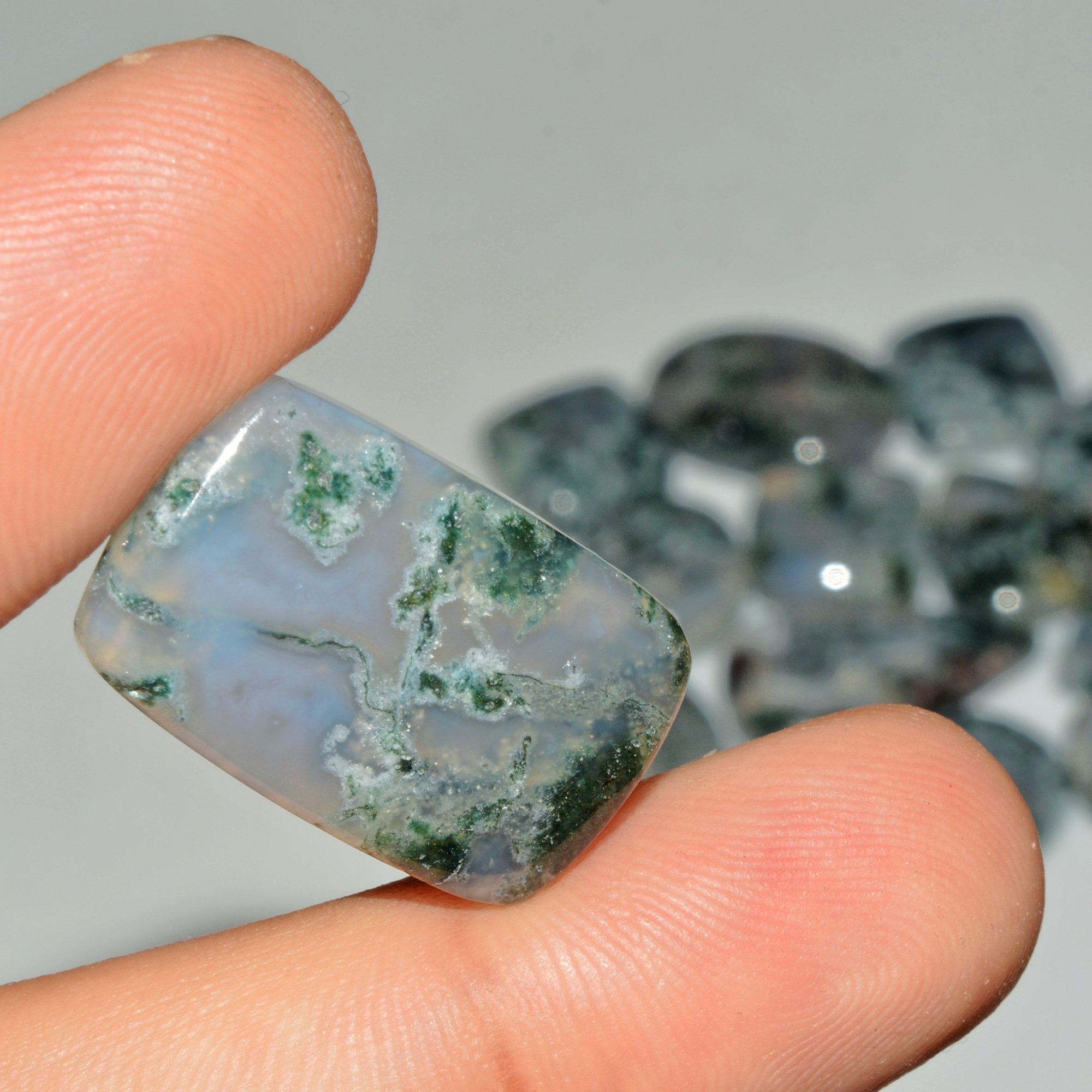 13 Pcs 234 Cts Natural Semi-Precious Gemstone Green Moss Agate Mixed Shapes 28x16 15x15mm 18233