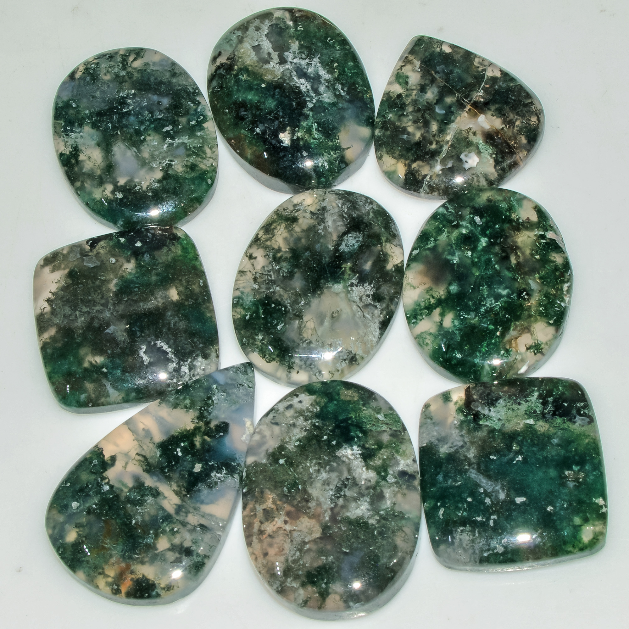 9 Pcs 184 Cts  Natural Semi-Precious Gemstone Green Moss Agate Mixed Shapes 29x18 20x19mm 18234