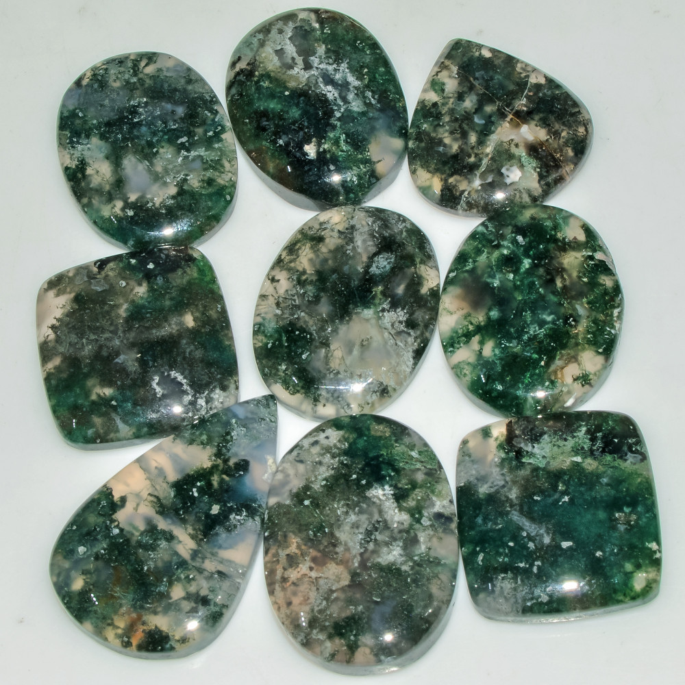 Image of 9 Pcs 184 Cts  Natural Semi-Precious Gemstone Green Moss Agate Mixed Shapes 29x18 20x19mm #18234