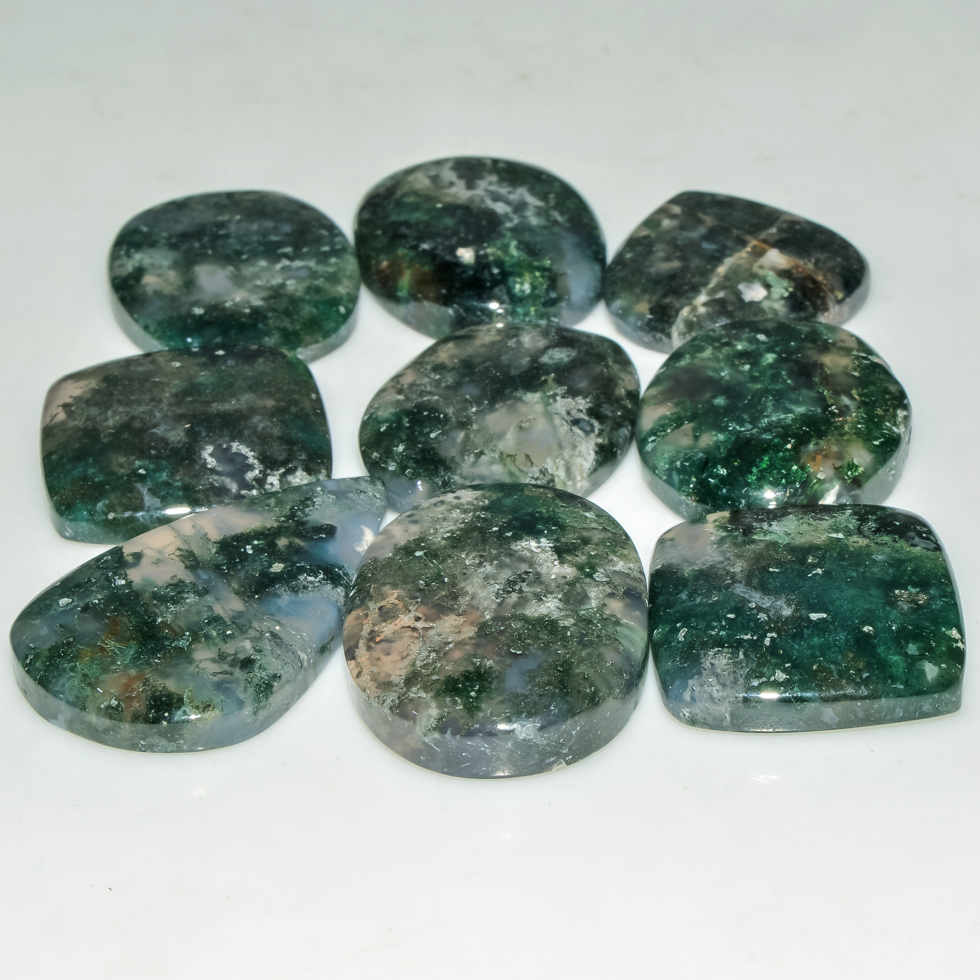 9 Pcs 184 Cts  Natural Semi-Precious Gemstone Green Moss Agate Mixed Shapes 29x18 20x19mm 18234