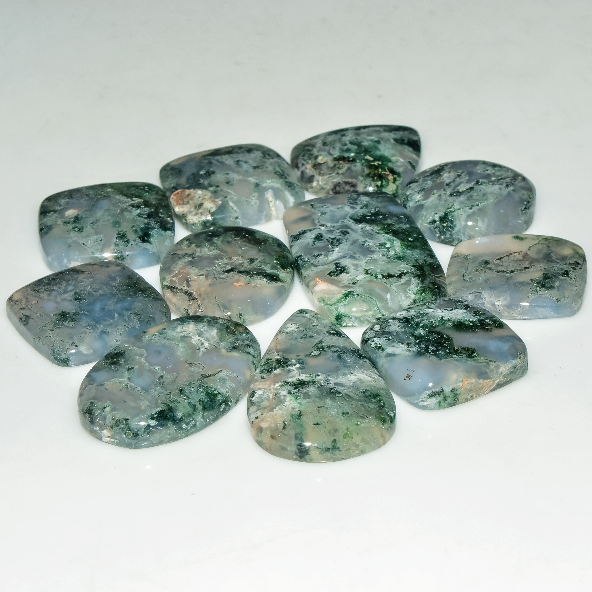 11 Pcs 212 Cts Natural Semi-Precious Gemstone Green Moss Agate Mixed Shapes 30x16 15x15mm 18235