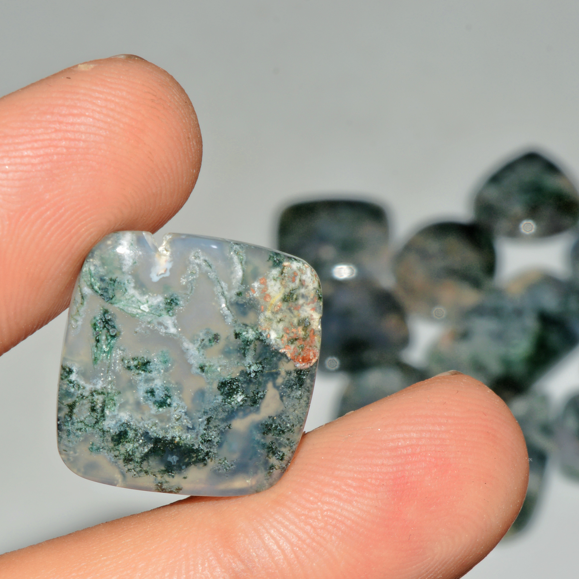 11 Pcs 212 Cts  Natural Semi-Precious Gemstone Green Moss Agate Mixed Shapes 30x16 15x15mm 18235