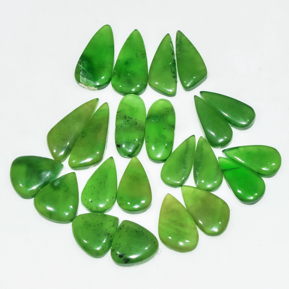 Image of 11 Pairs 136 Cts Natural Green Serpentine Loose Cabochon Gemstone Lot 20x10 12x12mm #18236