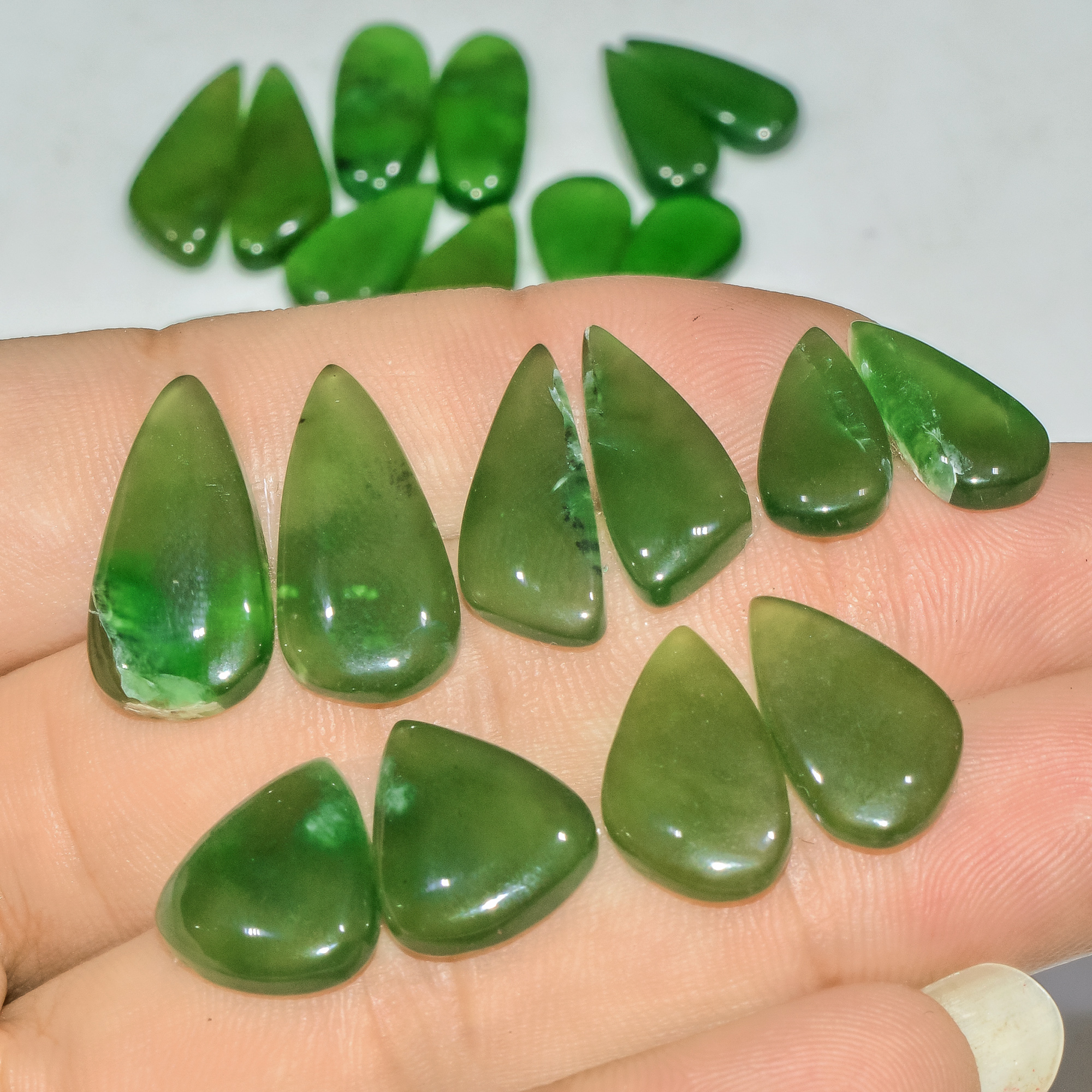 11 Pairs 136 Cts Natural Green Serpentine Loose Cabochon Gemstone Lot 20x10 12x12mm 18236