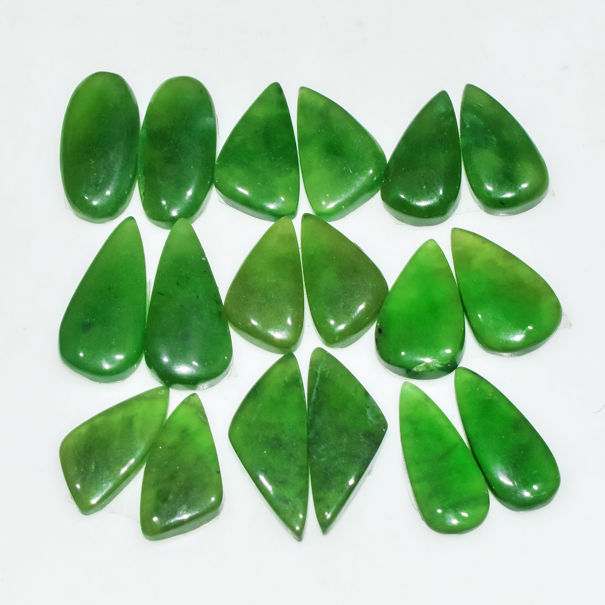 9 Pairs 118 Cts Natural Green Serpentine Loose Cabochon Gemstone Lot 22x8 16x9mm 18237