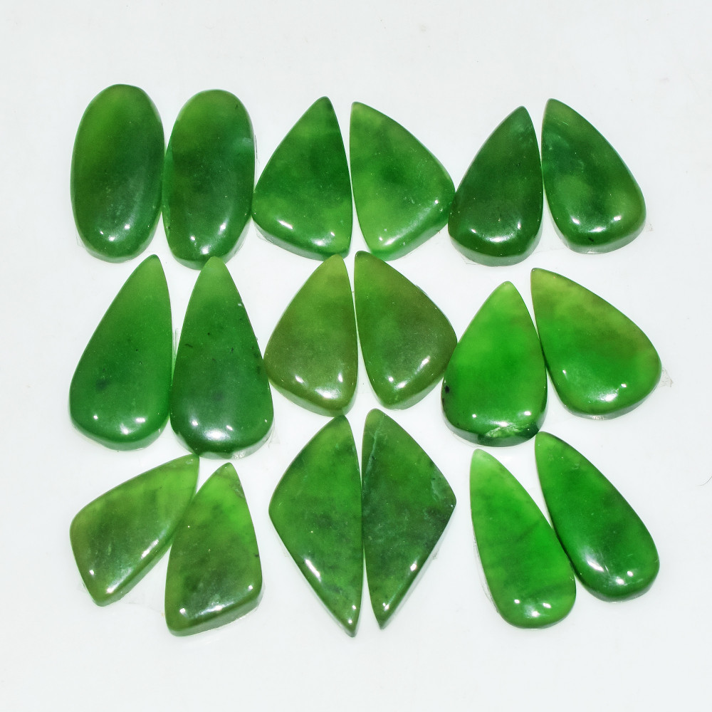 Image of 9 Pairs 118 Cts Natural Green Serpentine Loose Cabochon Gemstone Lot 22x8 16x9mm #18237