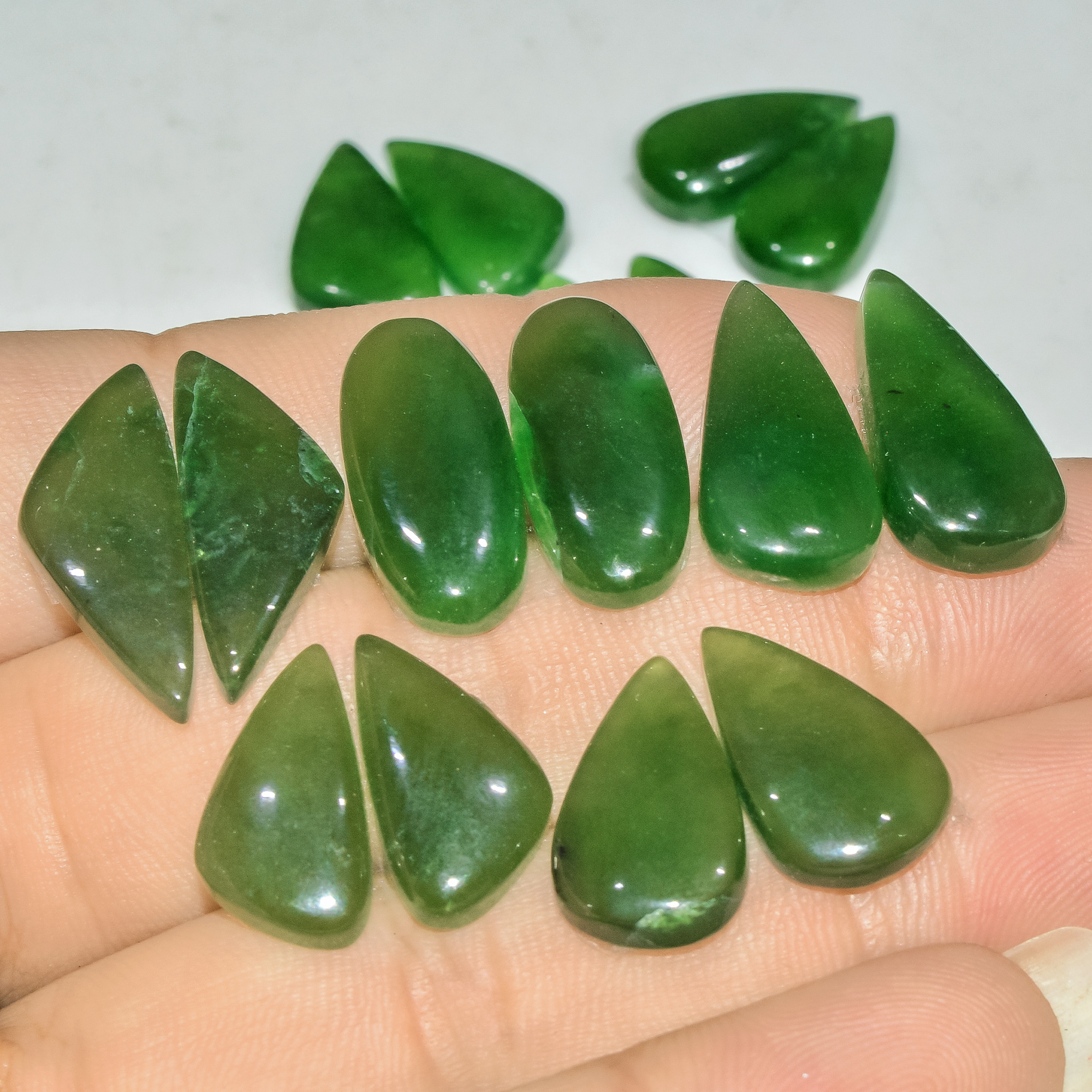9 Pairs 118 Cts Natural Green Serpentine Loose Cabochon Gemstone Lot 22x8 16x9mm 18237