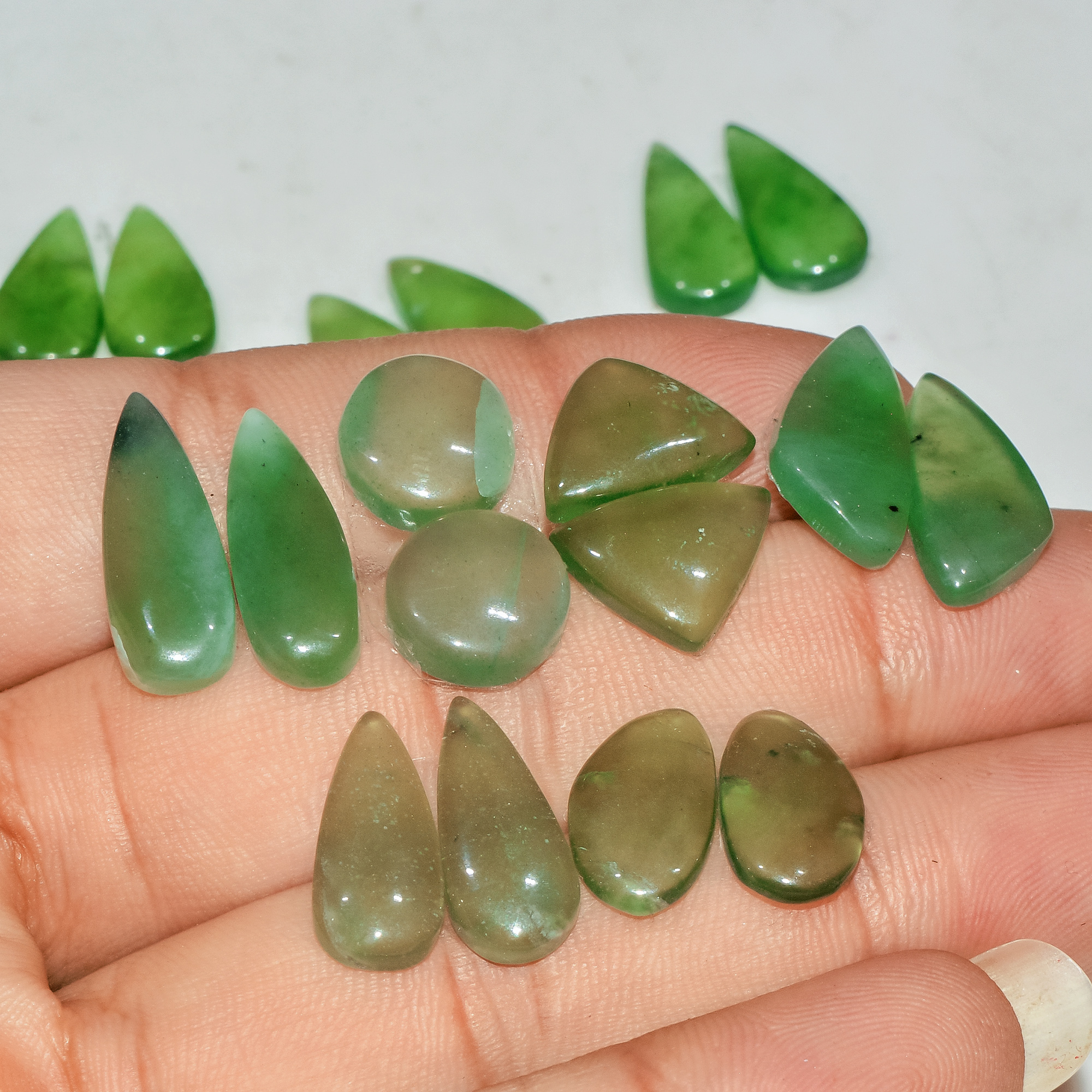 9 Pairs 81 Cts Natural Green Serpentine Loose Cabochon Gemstone Lot 19x5 10x10mm 18238