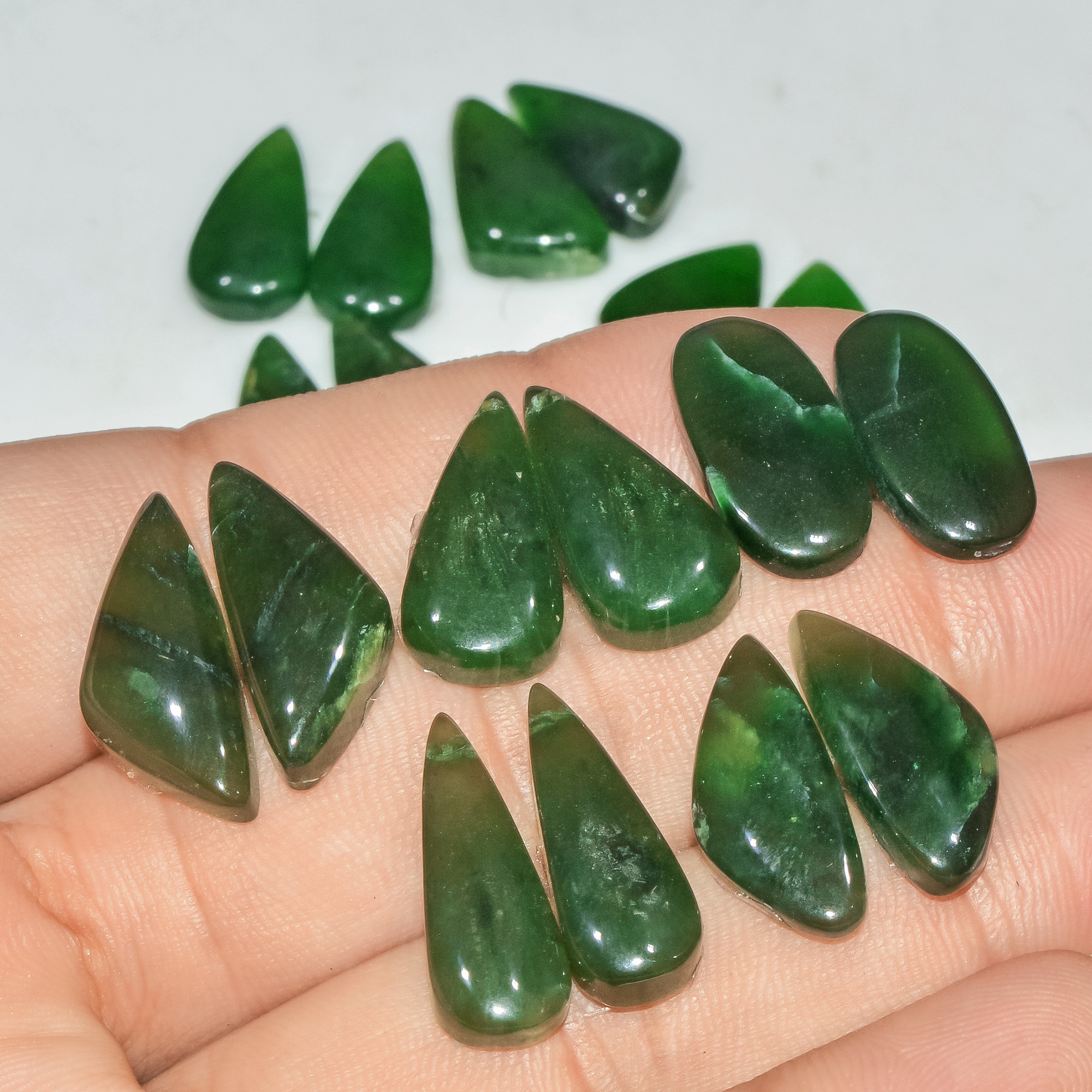 9 Pairs 114 Cts Natural Green Serpentine Loose Cabochon Gemstone Lot 20x8 15x10mm 18239