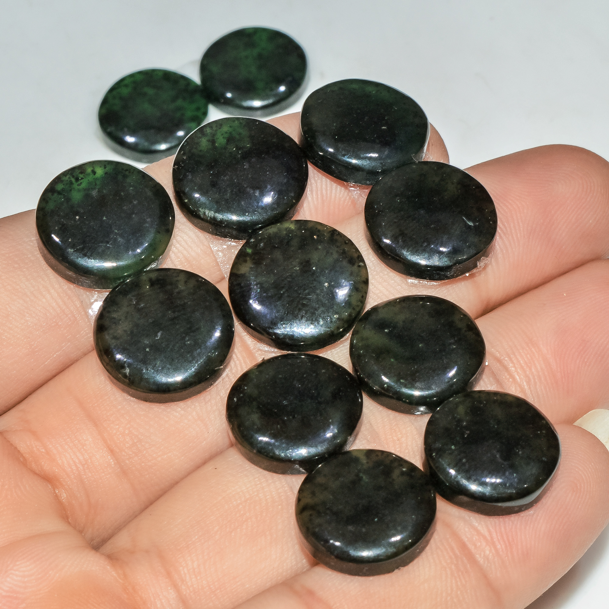 6 Pairs 124 Cts Natural Green Serpentine Loose Cabochon Gemstone Lot 15x15 14x14mm 18240