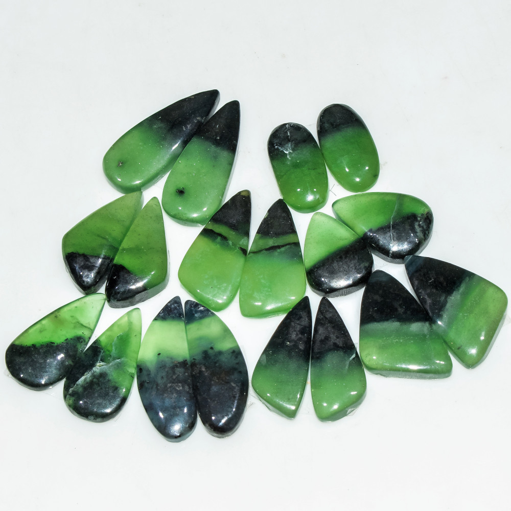 Image of 9 Pairs 115 Cts Natural Green Serpentine Loose Cabochon Gemstone Lot 22x7 14x10mm #18243