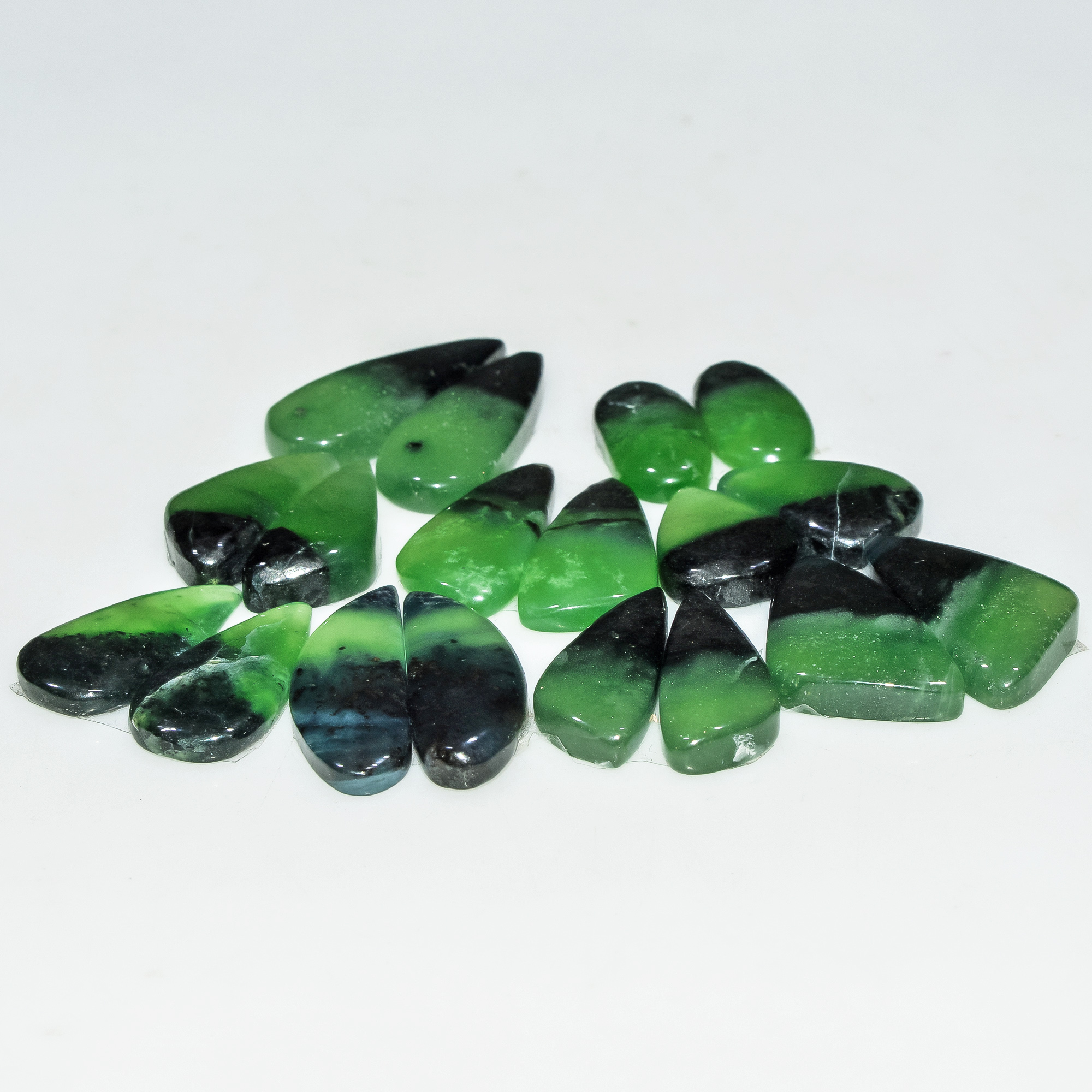 9 Pairs 115 Cts Natural Green Serpentine Loose Cabochon Gemstone Lot 22x7 14x10mm 18243