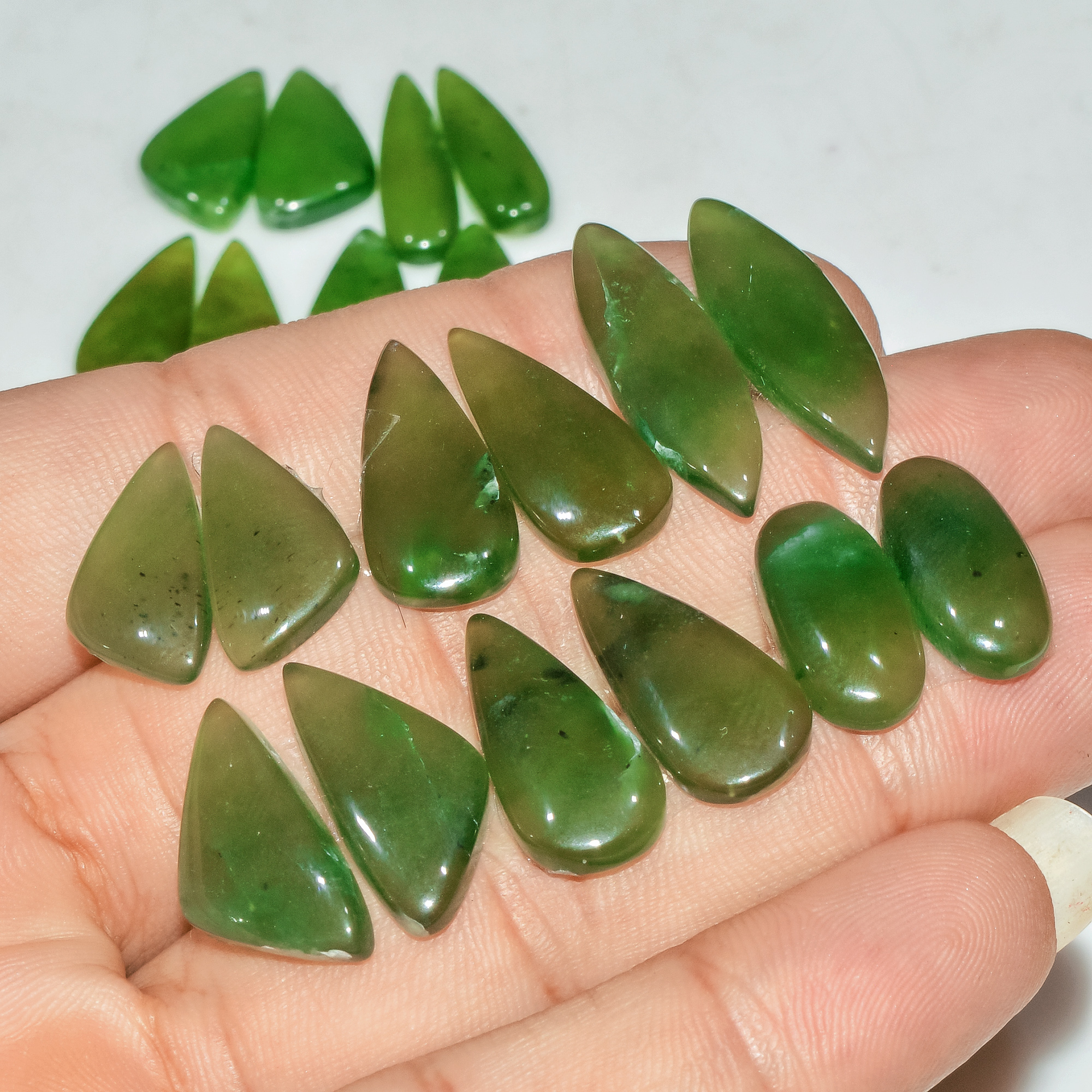 11 Pairs 120 Cts Natural Green Serpentine Loose Cabochon Gemstone Lot 26x8 15x9mm 18244